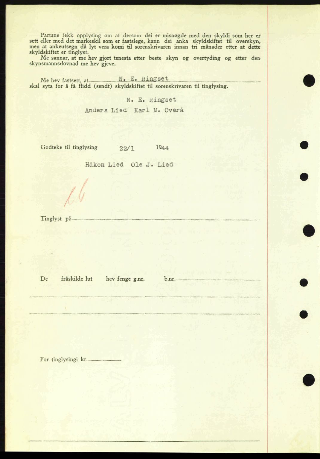 Nordre Sunnmøre sorenskriveri, AV/SAT-A-0006/1/2/2C/2Ca: Mortgage book no. A17, 1943-1944, Diary no: : 165/1944