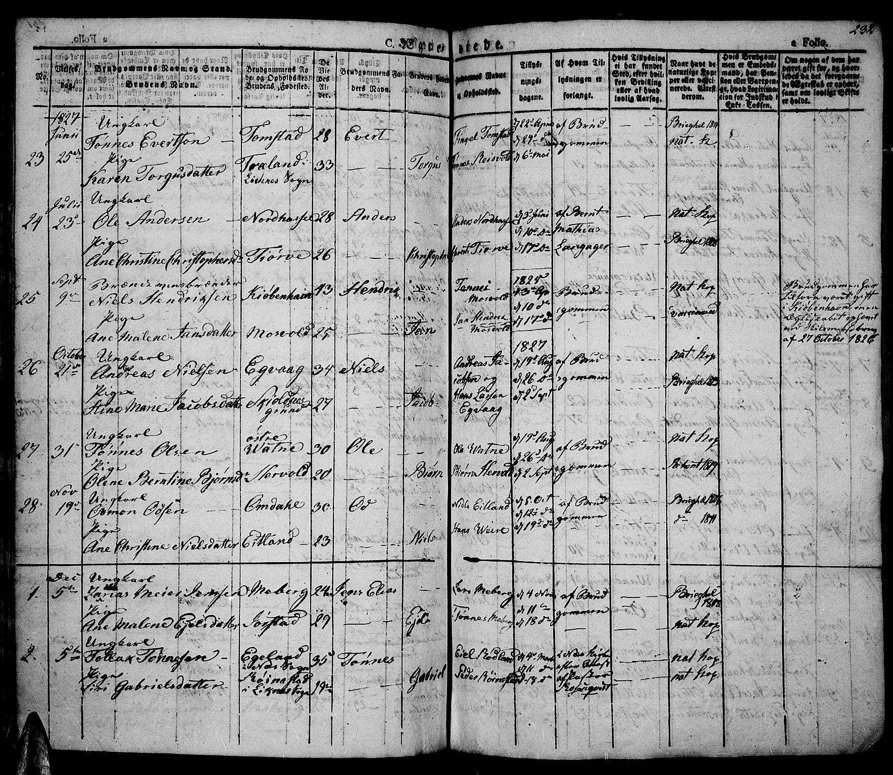 Lista sokneprestkontor, SAK/1111-0027/F/Fa/L0008: Parish register (official) no. A 8, 1823-1835, p. 232