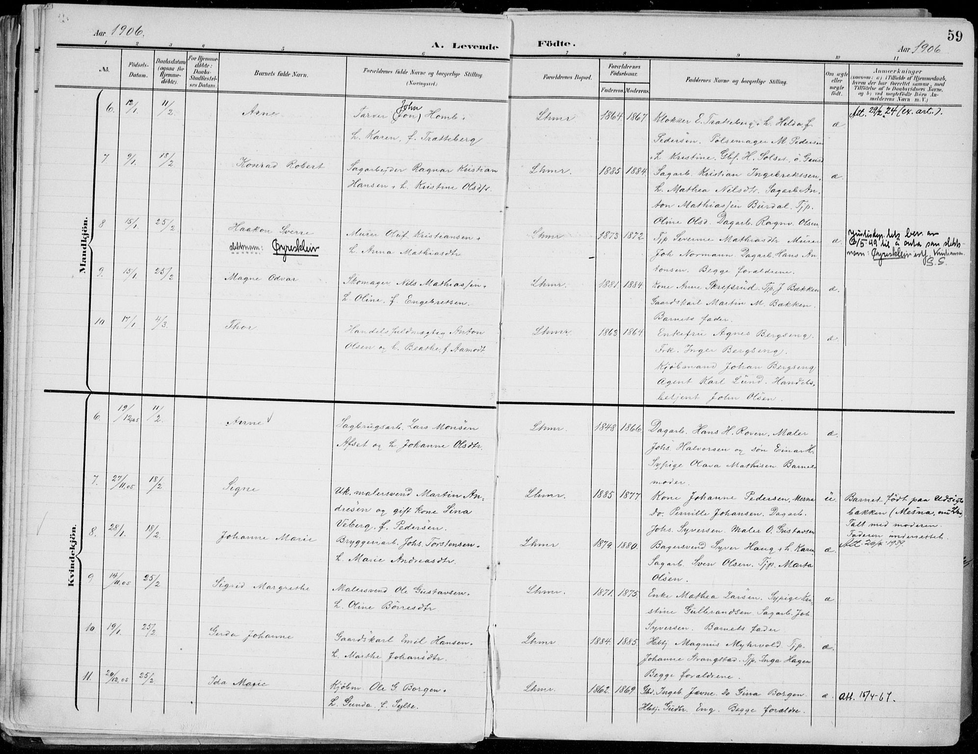 Lillehammer prestekontor, SAH/PREST-088/H/Ha/Haa/L0001: Parish register (official) no. 1, 1901-1916, p. 59