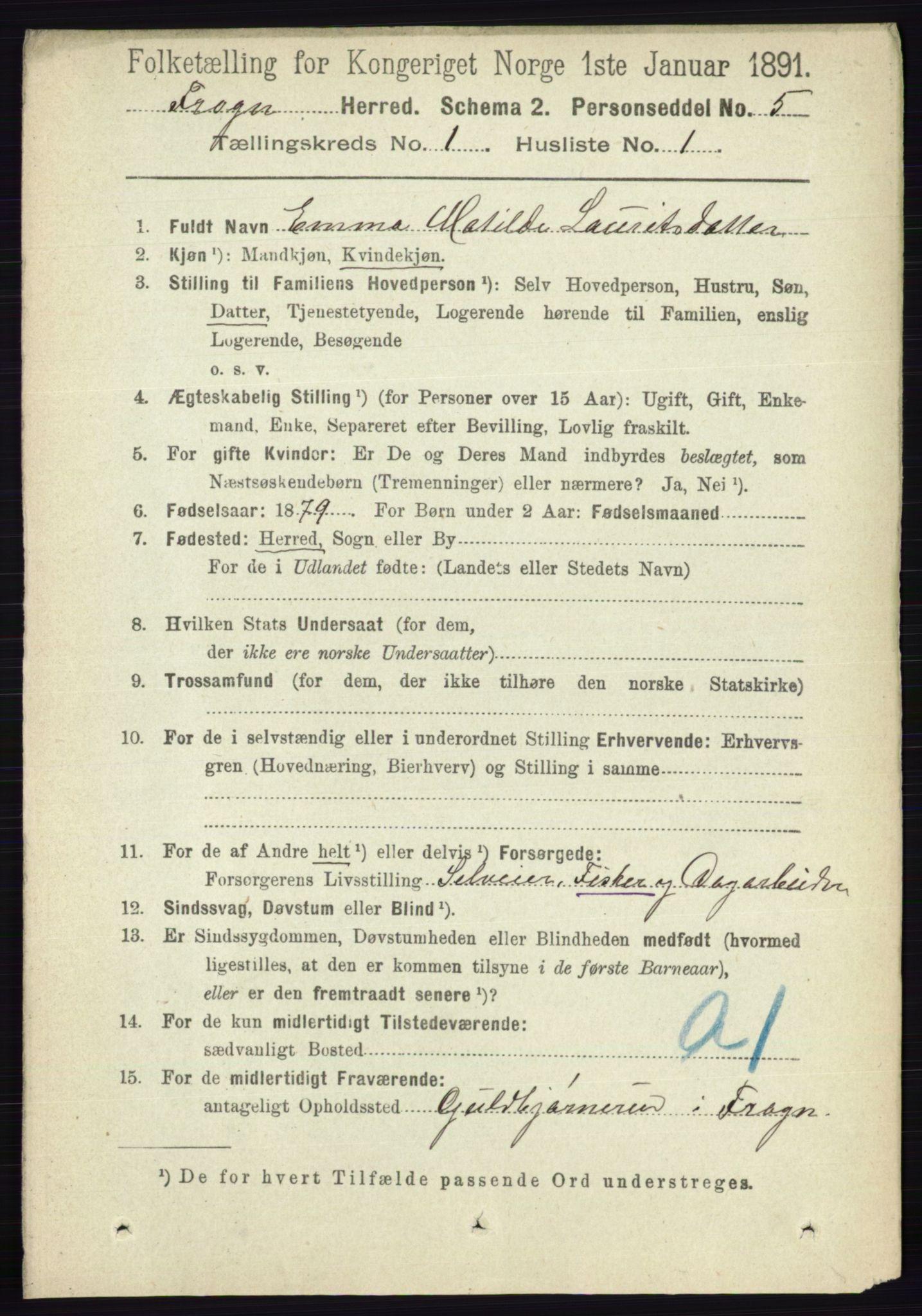 RA, 1891 census for 0215 Frogn, 1891, p. 138