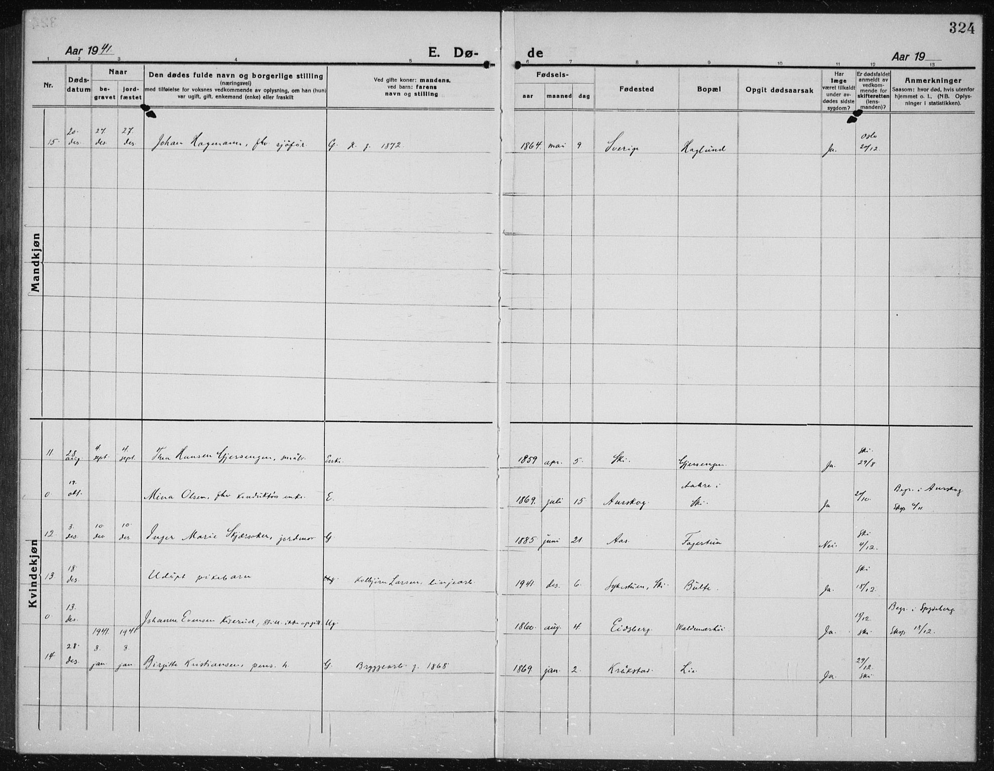 Kråkstad prestekontor Kirkebøker, AV/SAO-A-10125a/G/Gb/L0002: Parish register (copy) no. II 2, 1921-1941, p. 324