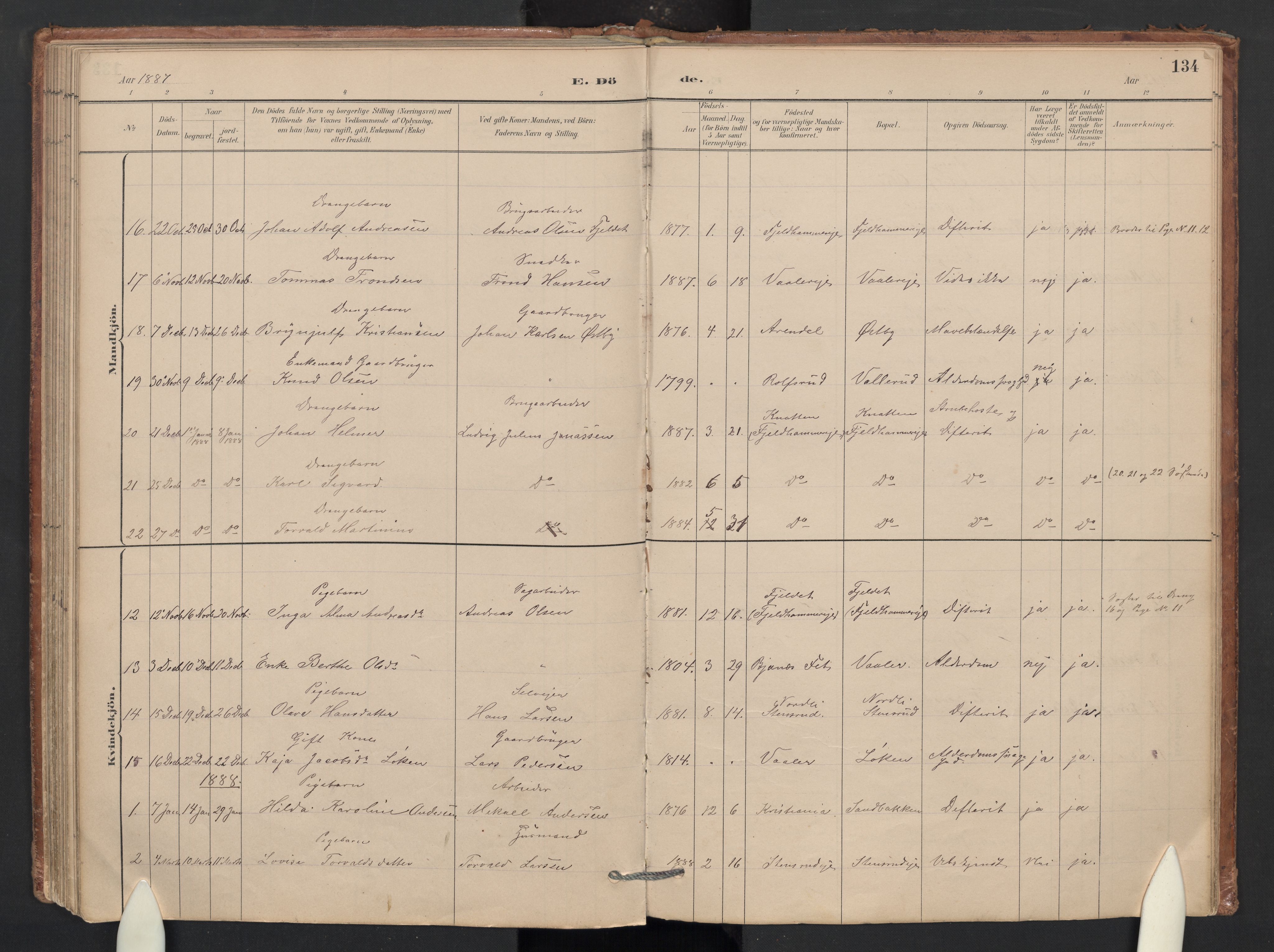 Skedsmo prestekontor Kirkebøker, SAO/A-10033a/G/Gb/L0001: Parish register (copy) no. II 1, 1883-1903, p. 134