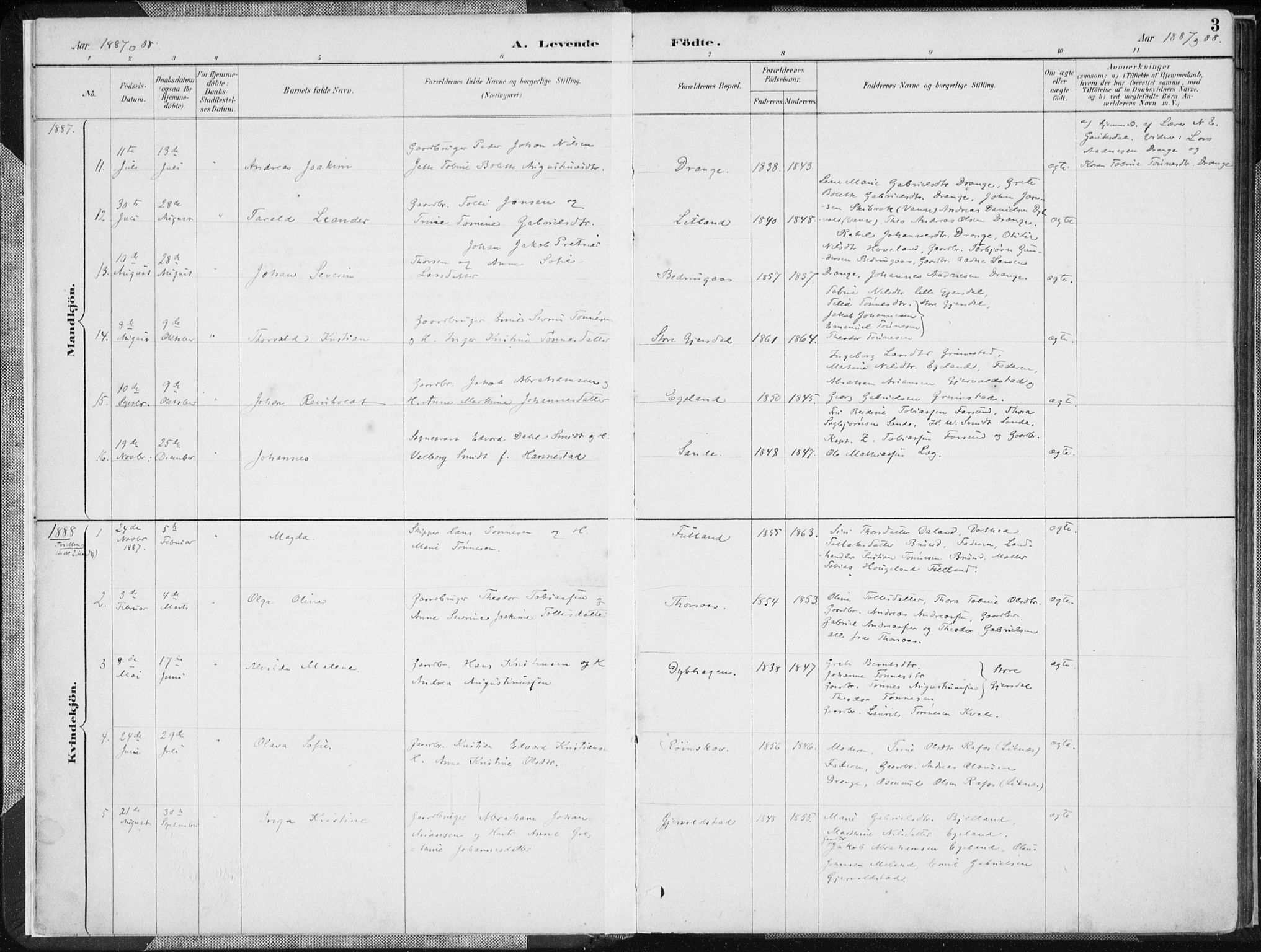 Herad sokneprestkontor, SAK/1111-0018/F/Fa/Faa/L0006: Parish register (official) no. A 6, 1887-1907, p. 3