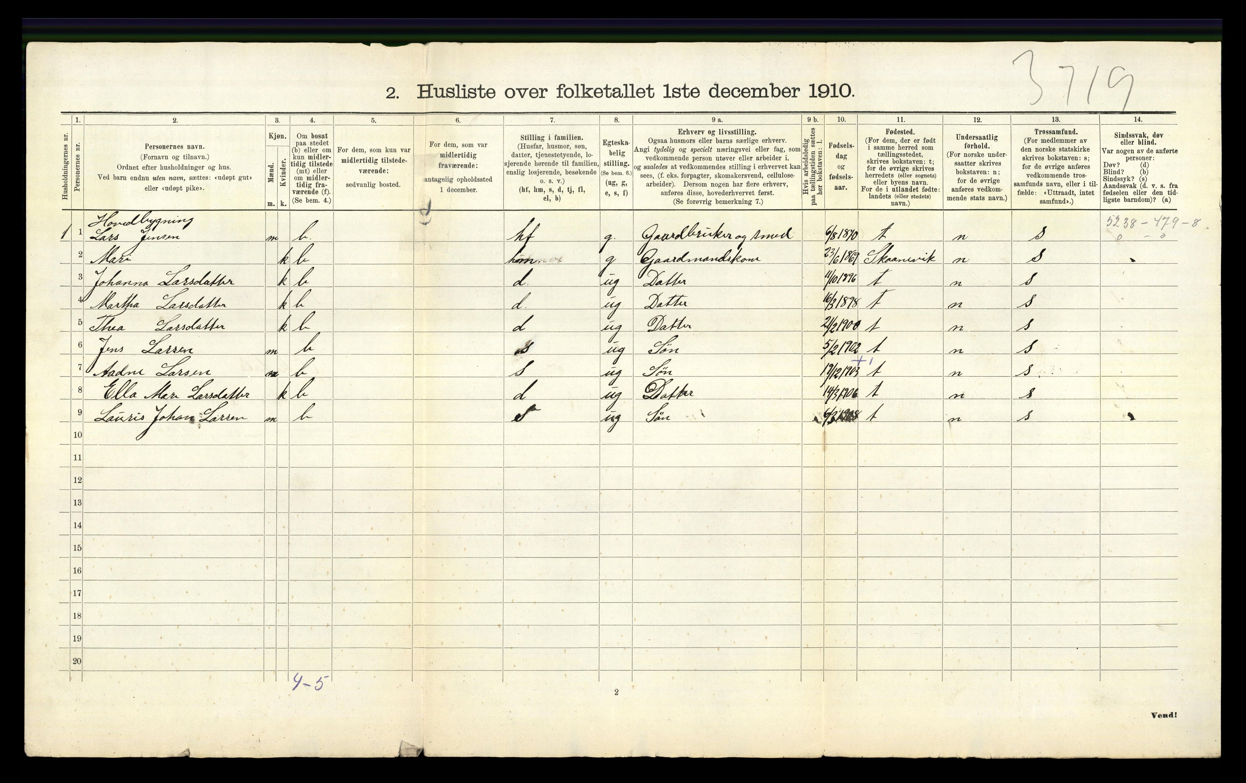 RA, 1910 census for Vikedal, 1910, p. 64