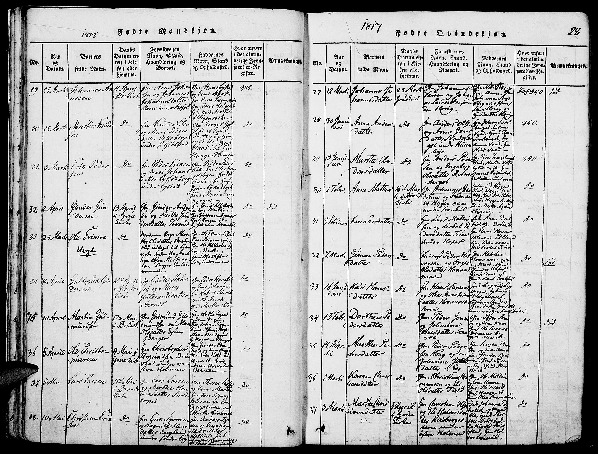 Grue prestekontor, SAH/PREST-036/H/Ha/Haa/L0006: Parish register (official) no. 6, 1814-1830, p. 28