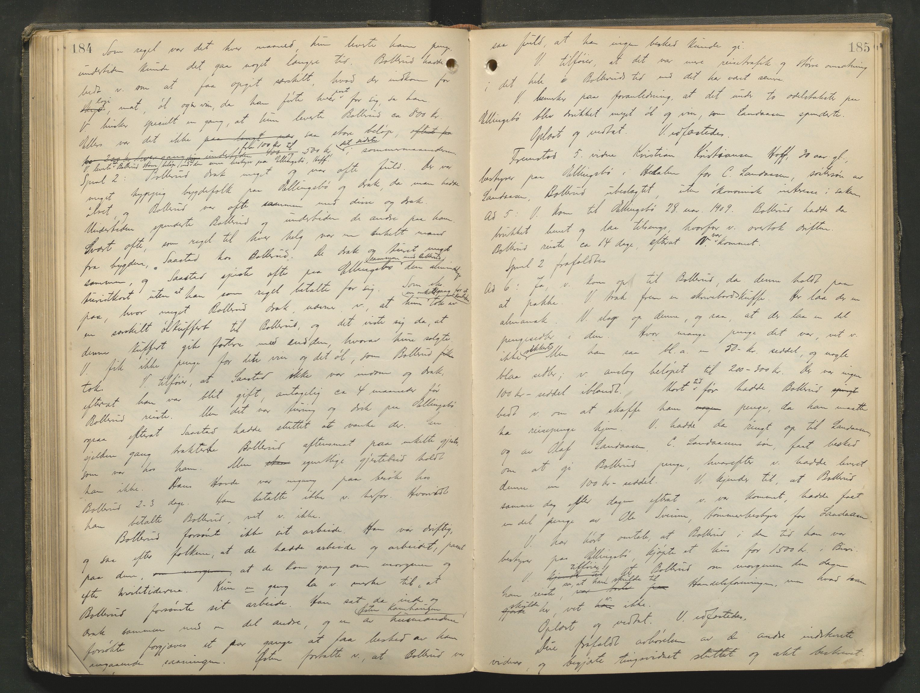 Nord-Gudbrandsdal tingrett, AV/SAH-TING-002/G/Gc/Gcb/L0009: Ekstrarettsprotokoll for åstedssaker, 1910-1913, p. 184-185