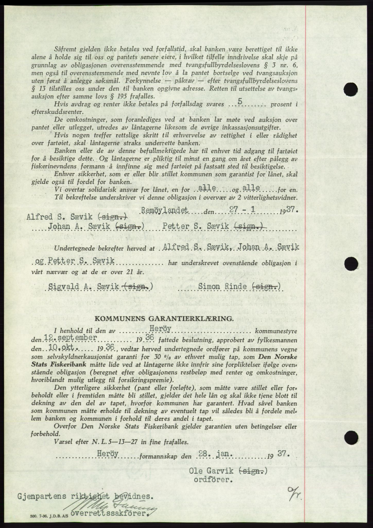 Søre Sunnmøre sorenskriveri, AV/SAT-A-4122/1/2/2C/L0062: Mortgage book no. 56, 1936-1937, Diary no: : 227/1937