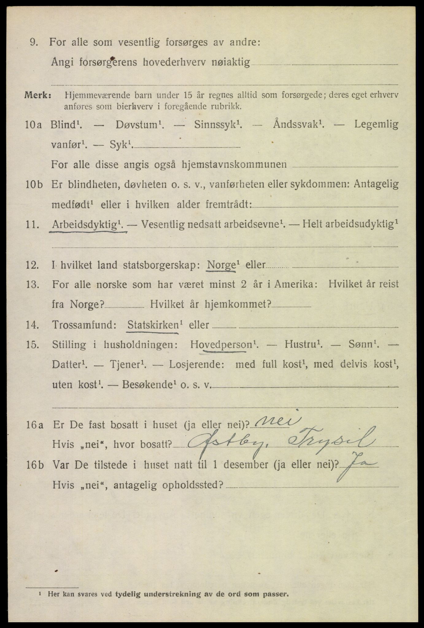 SAH, 1920 census for Trysil, 1920, p. 12712