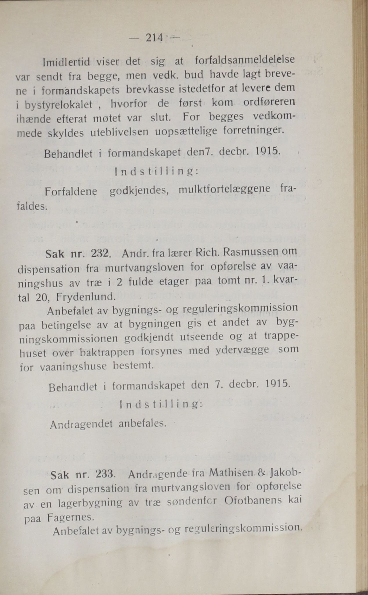 Narvik kommune. Formannskap , AIN/K-18050.150/A/Ab/L0005: Møtebok, 1915