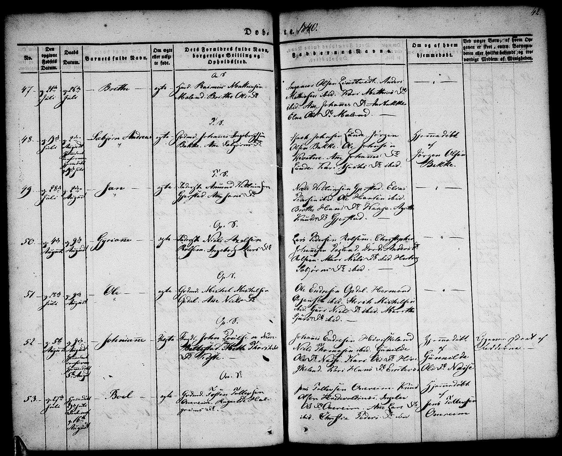 Tysnes sokneprestembete, AV/SAB-A-78601/H/Haa: Parish register (official) no. A 9, 1837-1848, p. 42