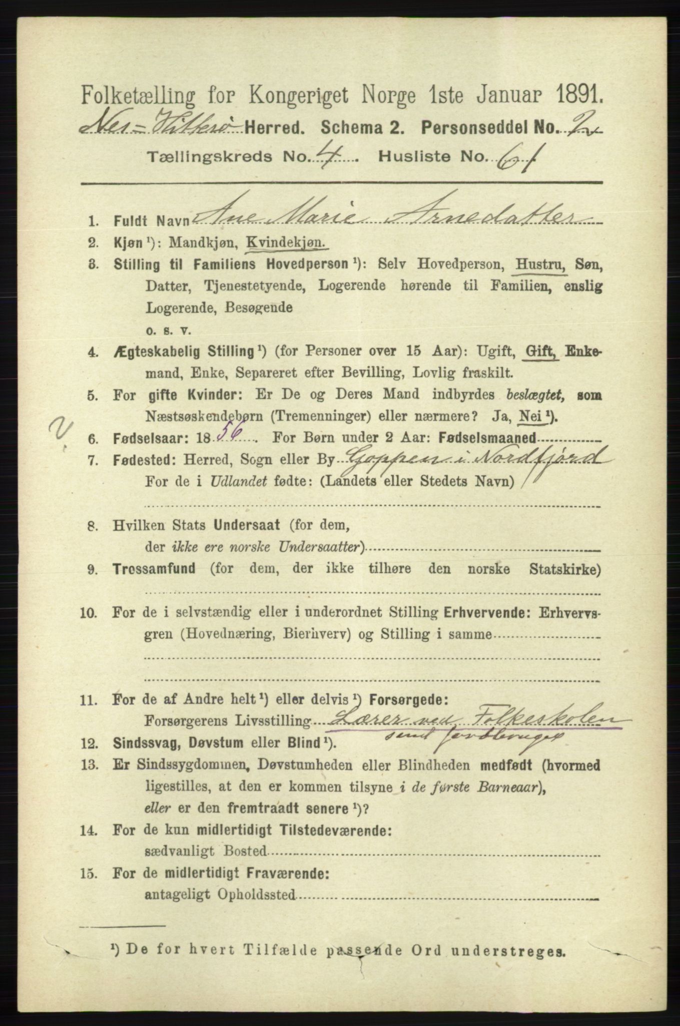 RA, 1891 census for 1043 Hidra og Nes, 1891, p. 1788