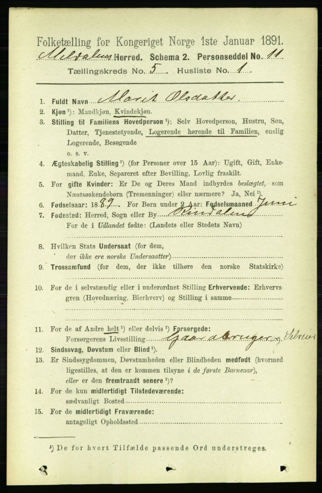 RA, 1891 census for 1636 Meldal, 1891, p. 2525