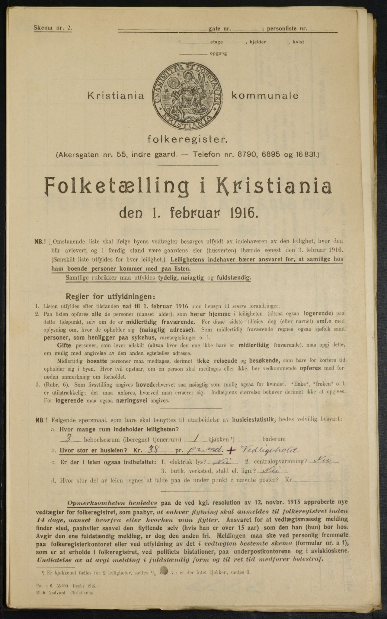 OBA, Municipal Census 1916 for Kristiania, 1916, p. 18985