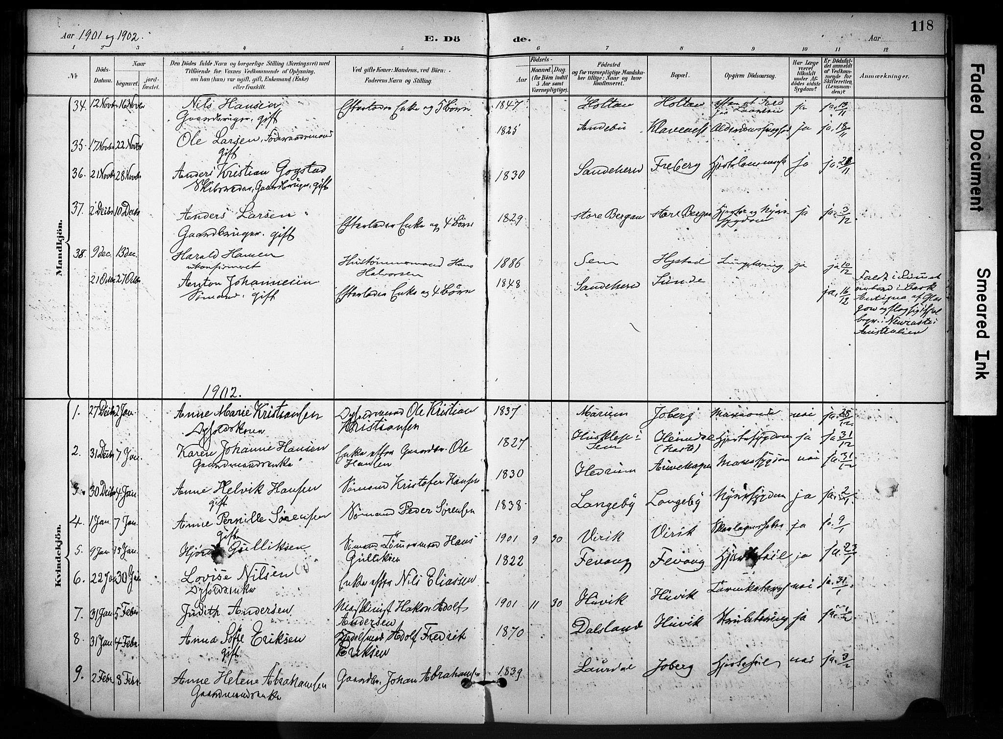 Sandar kirkebøker, SAKO/A-243/F/Fa/L0015: Parish register (official) no. 15, 1896-1907, p. 118