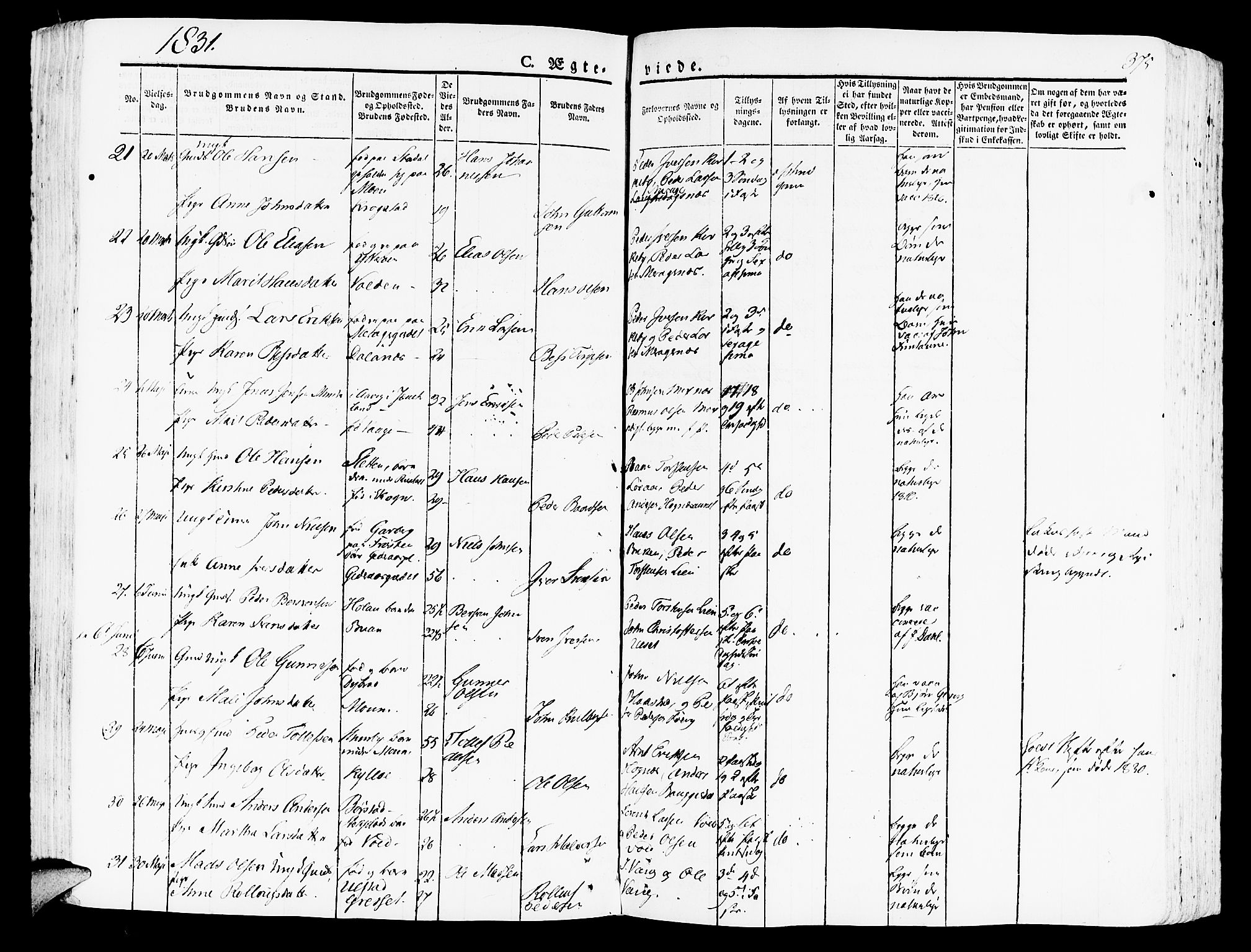 Ministerialprotokoller, klokkerbøker og fødselsregistre - Nord-Trøndelag, SAT/A-1458/709/L0070: Parish register (official) no. 709A10, 1820-1832, p. 375