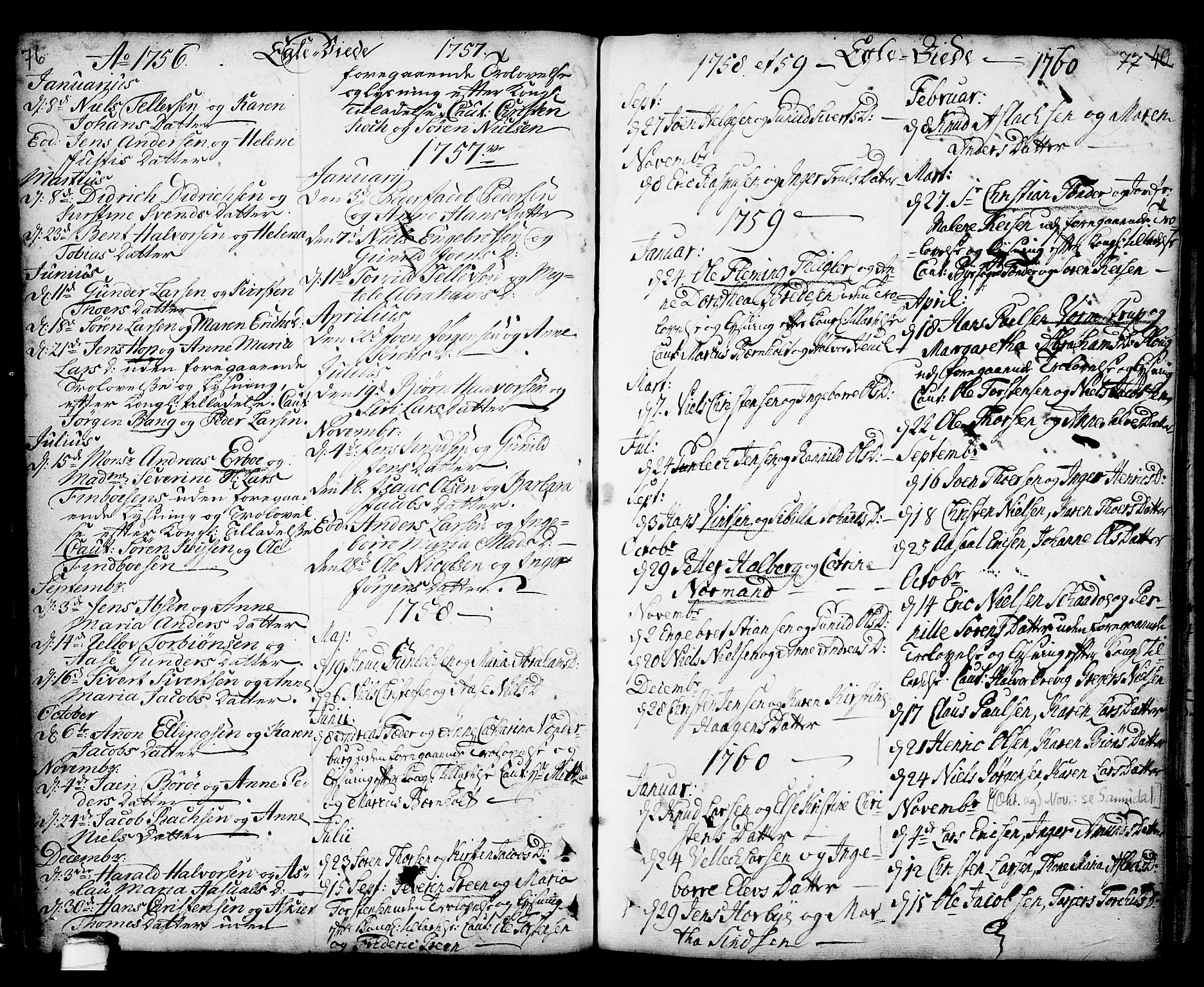 Kragerø kirkebøker, SAKO/A-278/F/Fa/L0001: Parish register (official) no. 1, 1702-1766, p. 76-77