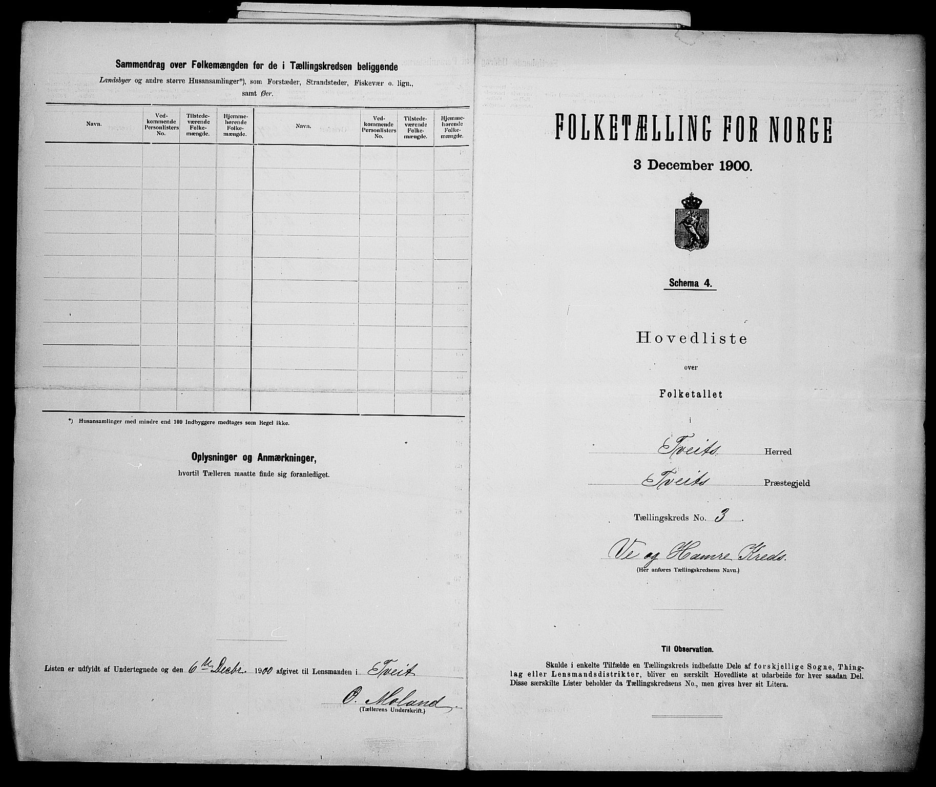 SAK, 1900 census for Tveit, 1900, p. 14