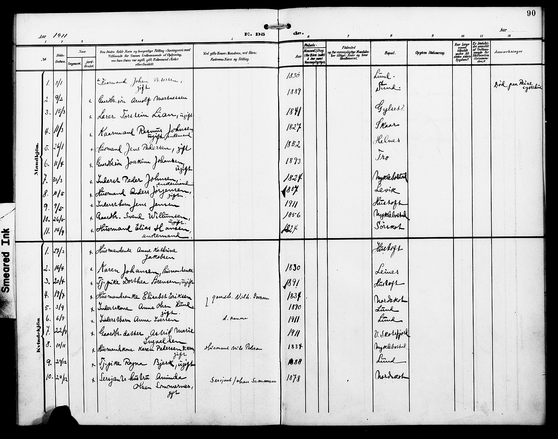 Ministerialprotokoller, klokkerbøker og fødselsregistre - Nordland, SAT/A-1459/857/L0829: Parish register (copy) no. 857C04, 1906-1916, p. 90