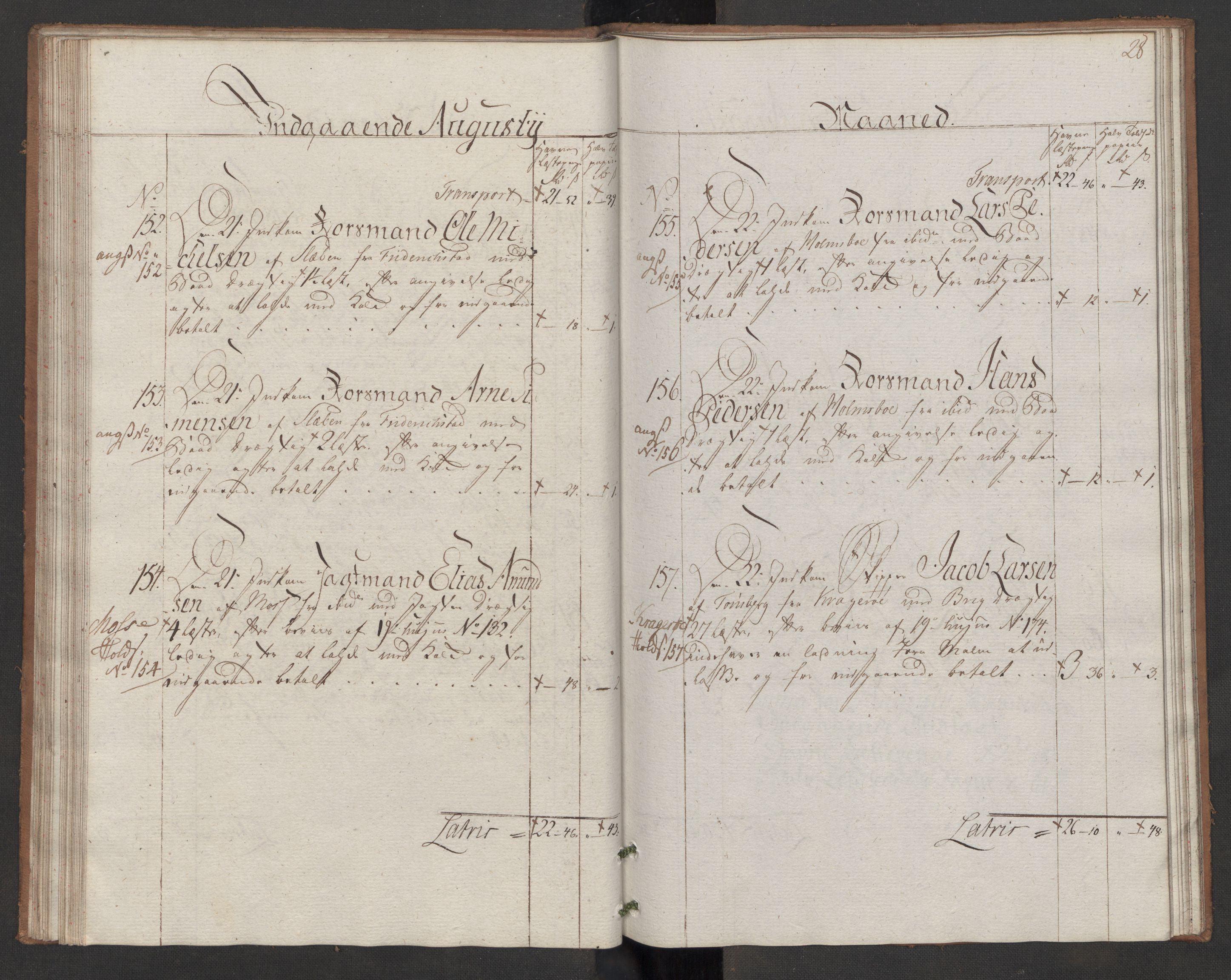 Generaltollkammeret, tollregnskaper, AV/RA-EA-5490/R06/L0165/0002: Tollregnskaper Kristiania / Inngående hovedtollbok Slependen, 1786, p. 27b-28a