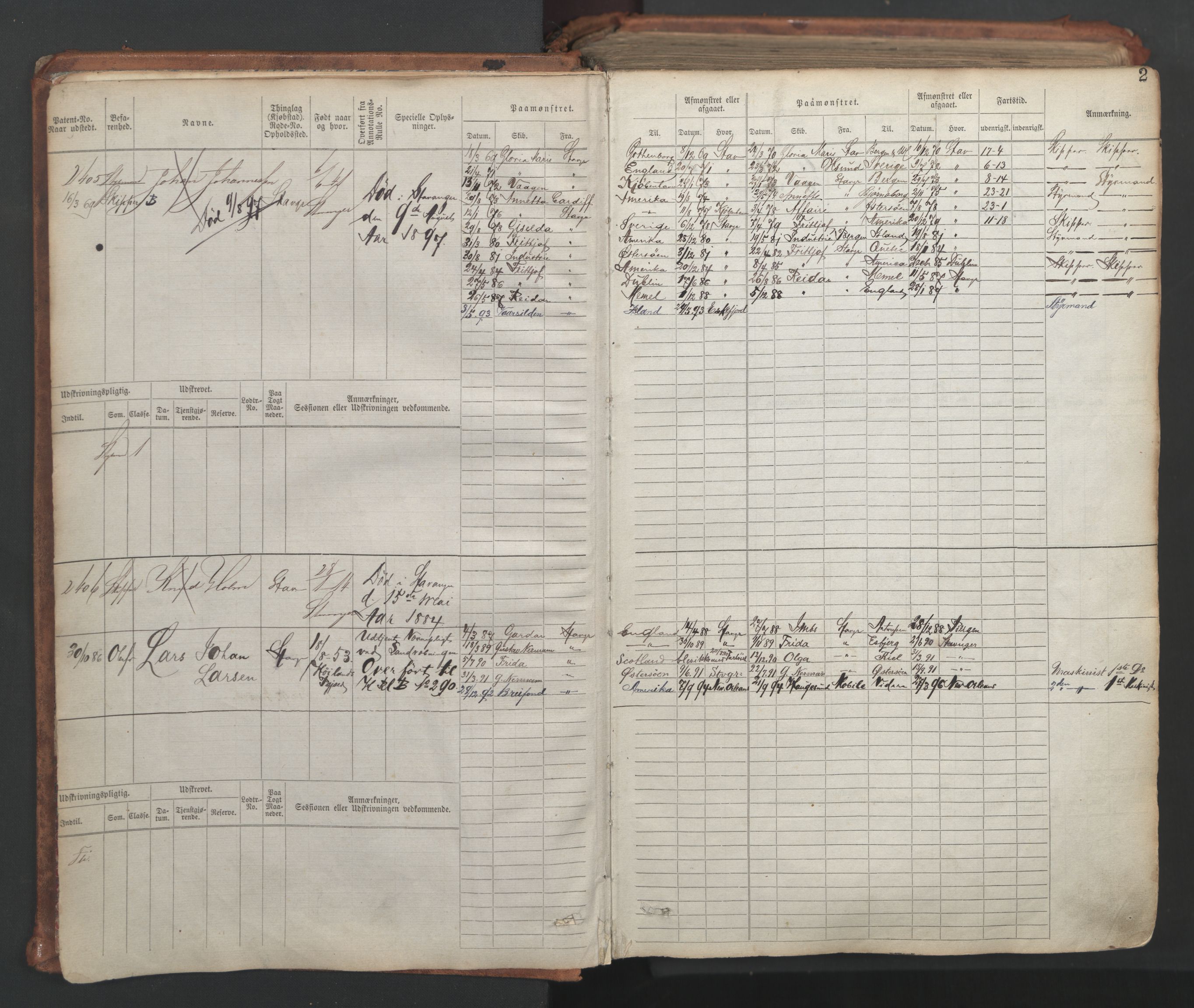 Stavanger sjømannskontor, AV/SAST-A-102006/F/Fb/Fbb/L0007: Sjøfartshovedrulle, patentnr. 2403-3604, 1869-1880, p. 5