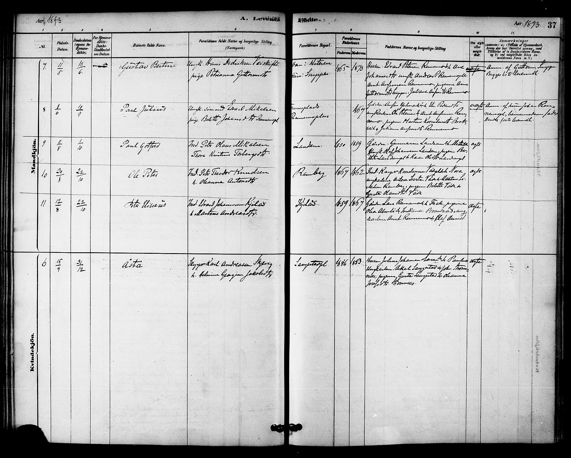 Ministerialprotokoller, klokkerbøker og fødselsregistre - Nord-Trøndelag, AV/SAT-A-1458/745/L0429: Parish register (official) no. 745A01, 1878-1894, p. 37