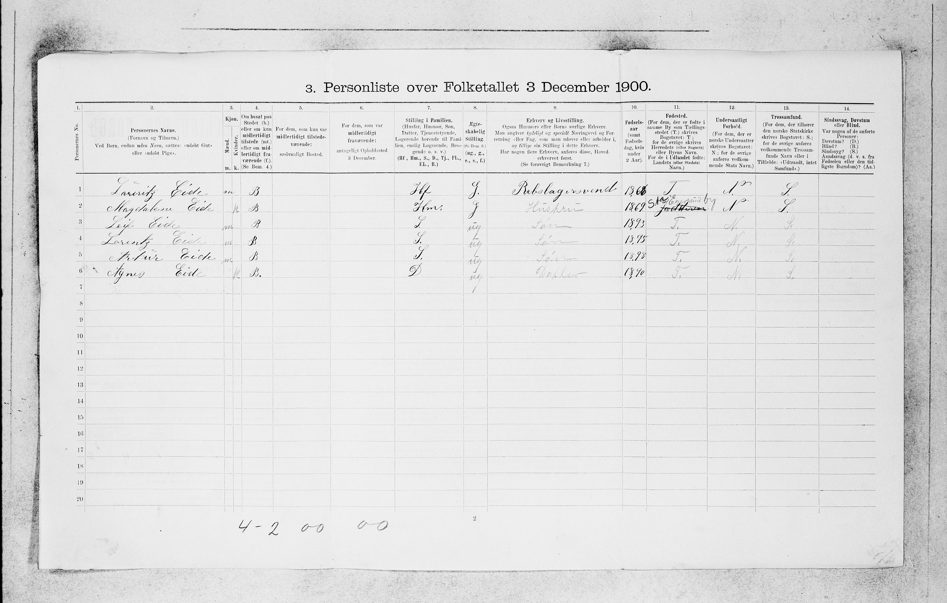 SAB, 1900 census for Bergen, 1900, p. 15410