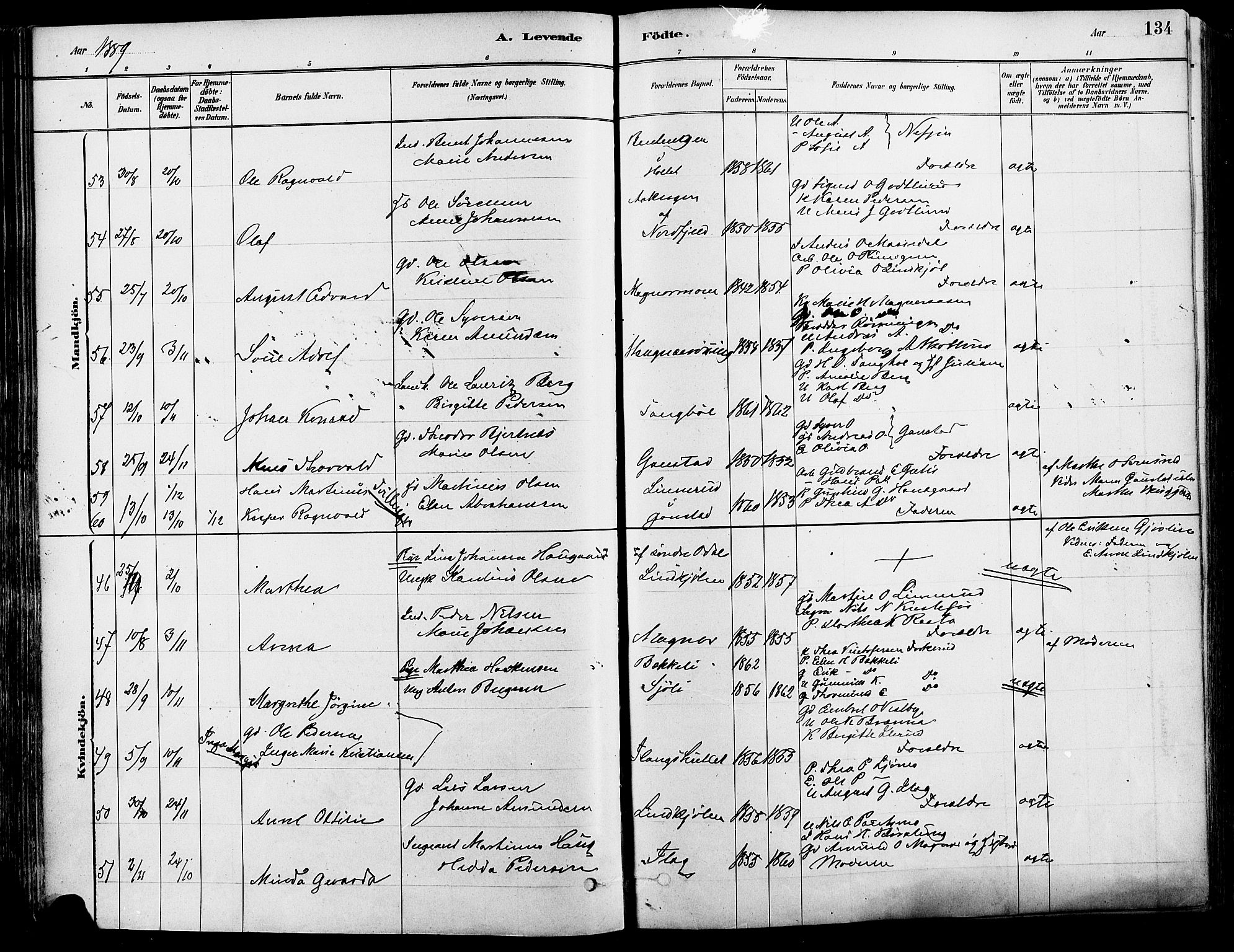 Eidskog prestekontor, AV/SAH-PREST-026/H/Ha/Haa/L0003: Parish register (official) no. 3, 1879-1892, p. 134