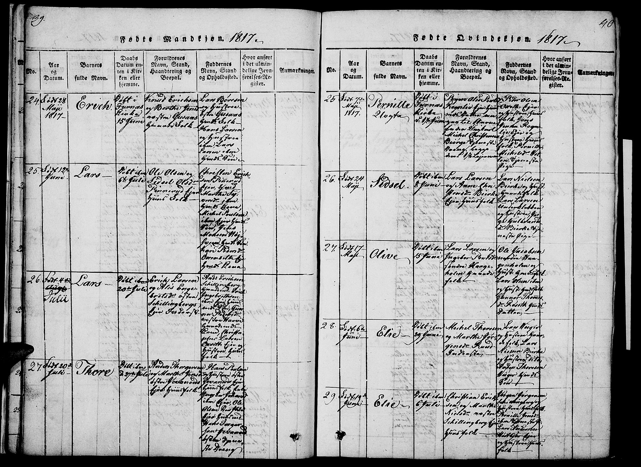 Vang prestekontor, Hedmark, AV/SAH-PREST-008/H/Ha/Haa/L0008: Parish register (official) no. 8, 1815-1826, p. 39-40