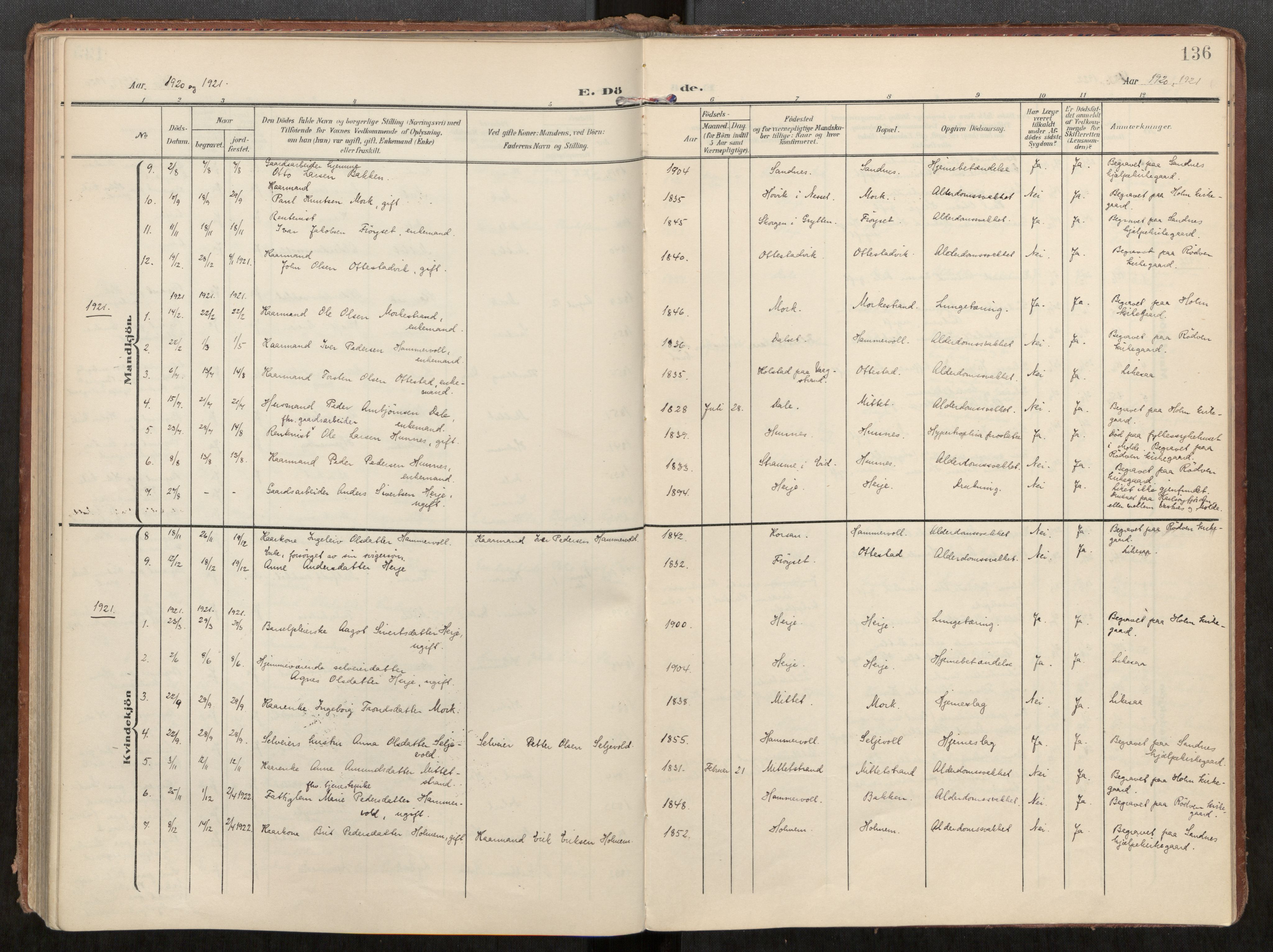 Ministerialprotokoller, klokkerbøker og fødselsregistre - Møre og Romsdal, AV/SAT-A-1454/549/L0618: Parish register (official) no. 549A01, 1906-1927, p. 136