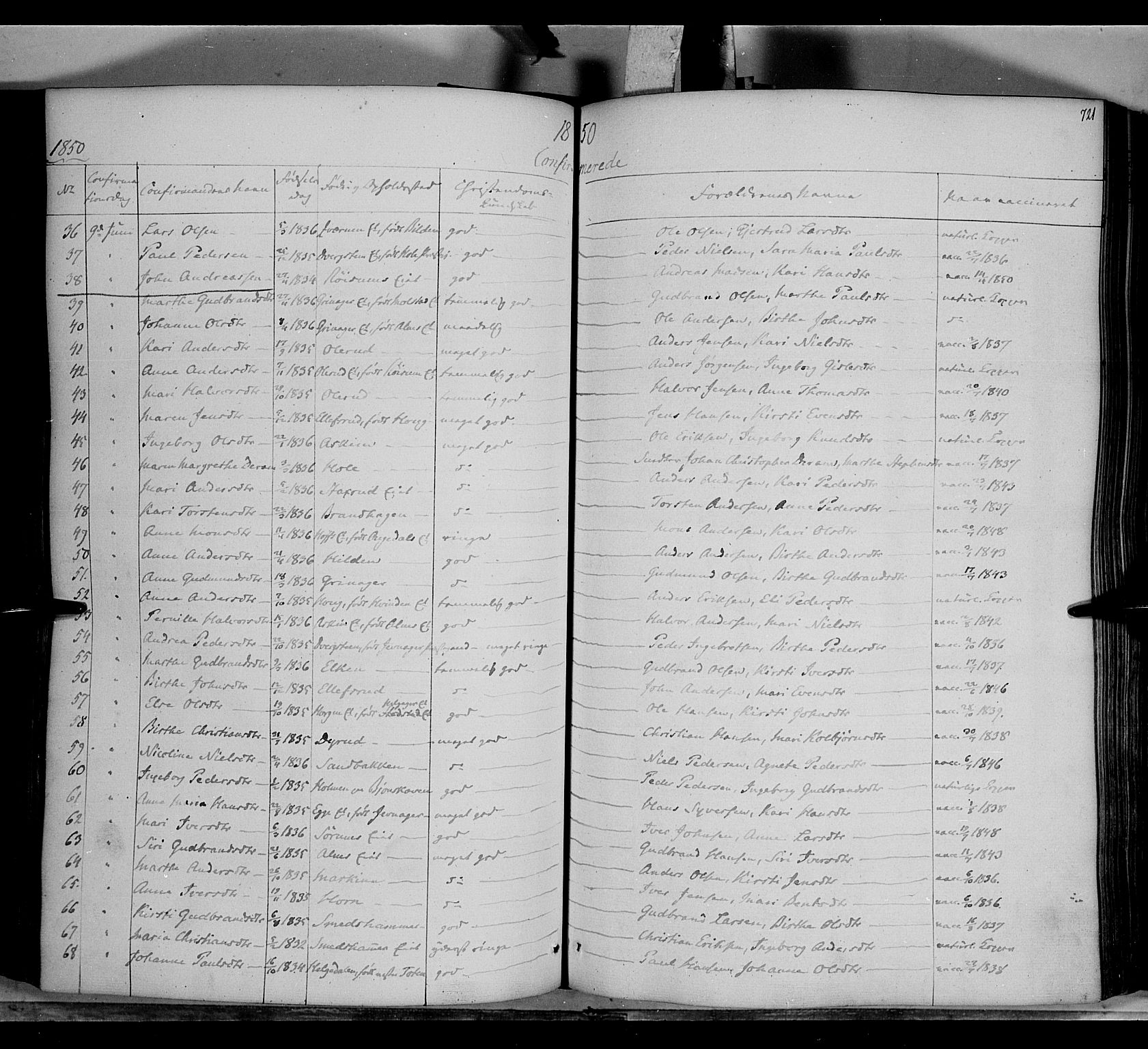 Gran prestekontor, AV/SAH-PREST-112/H/Ha/Haa/L0011: Parish register (official) no. 11, 1842-1856, p. 720-721