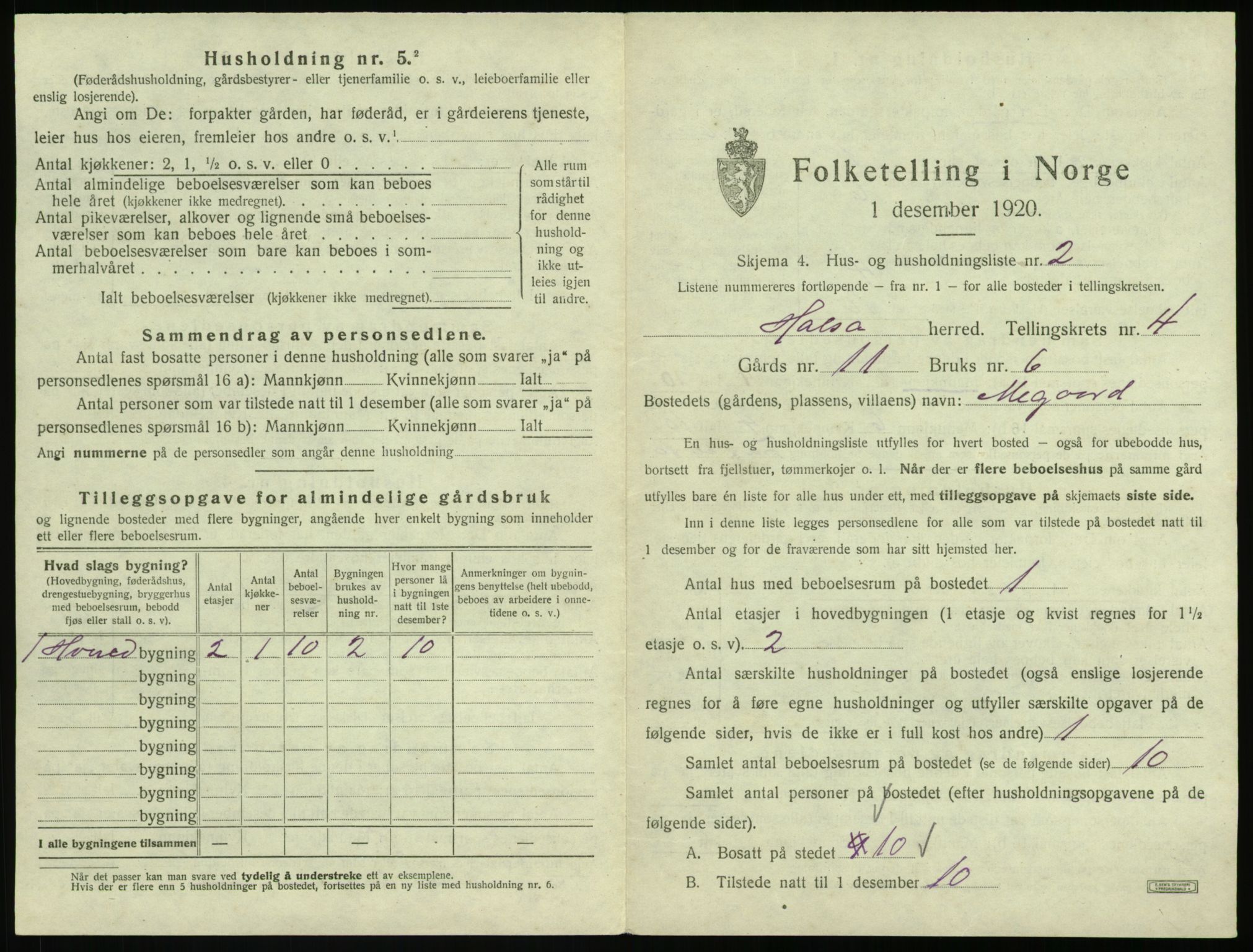 SAT, 1920 census for Halsa, 1920, p. 230