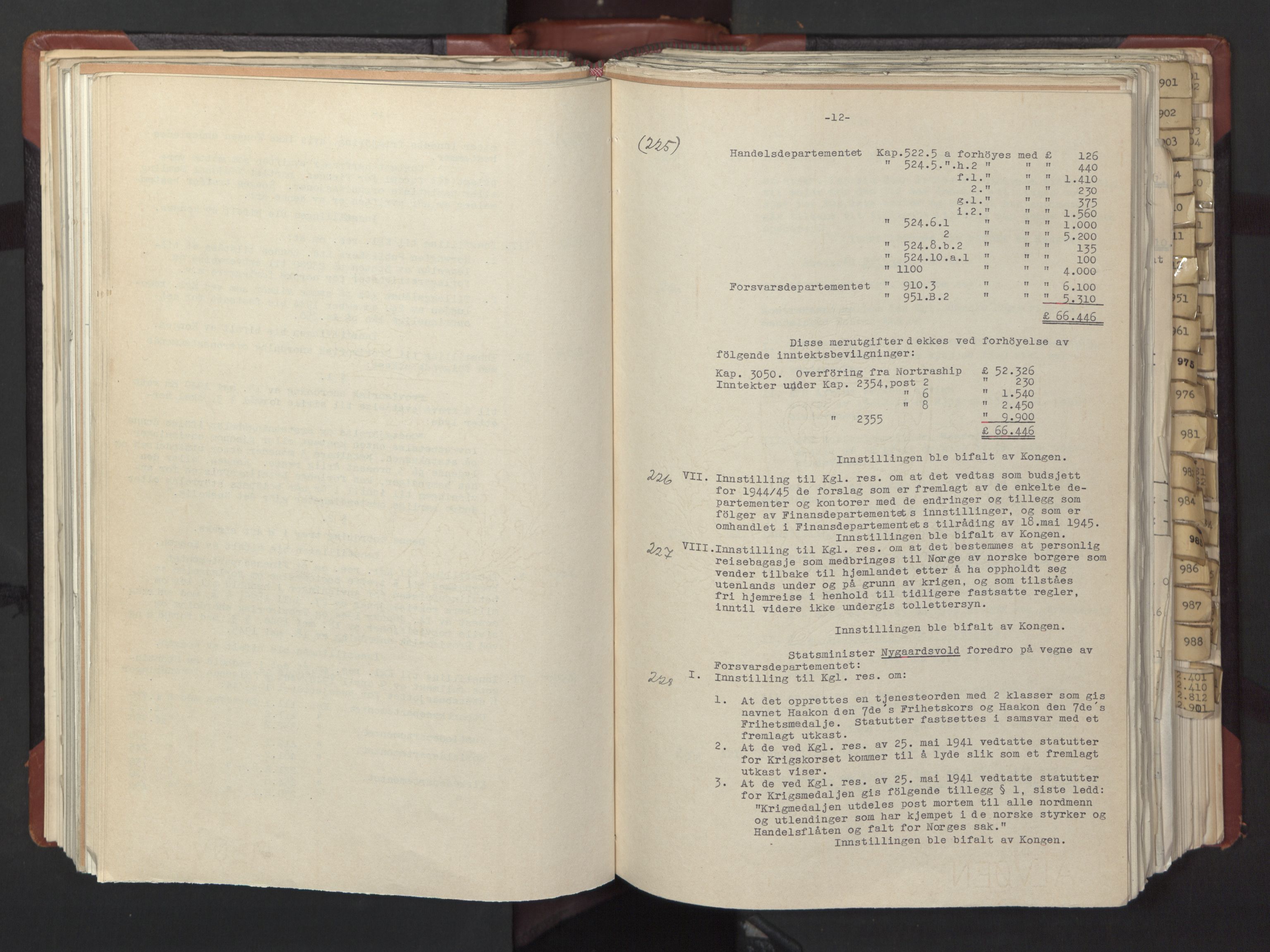 Statsrådssekretariatet, AV/RA-S-1001/A/Ac/L0126: Kgl. res. 12/1-25/5, 1945, p. 201