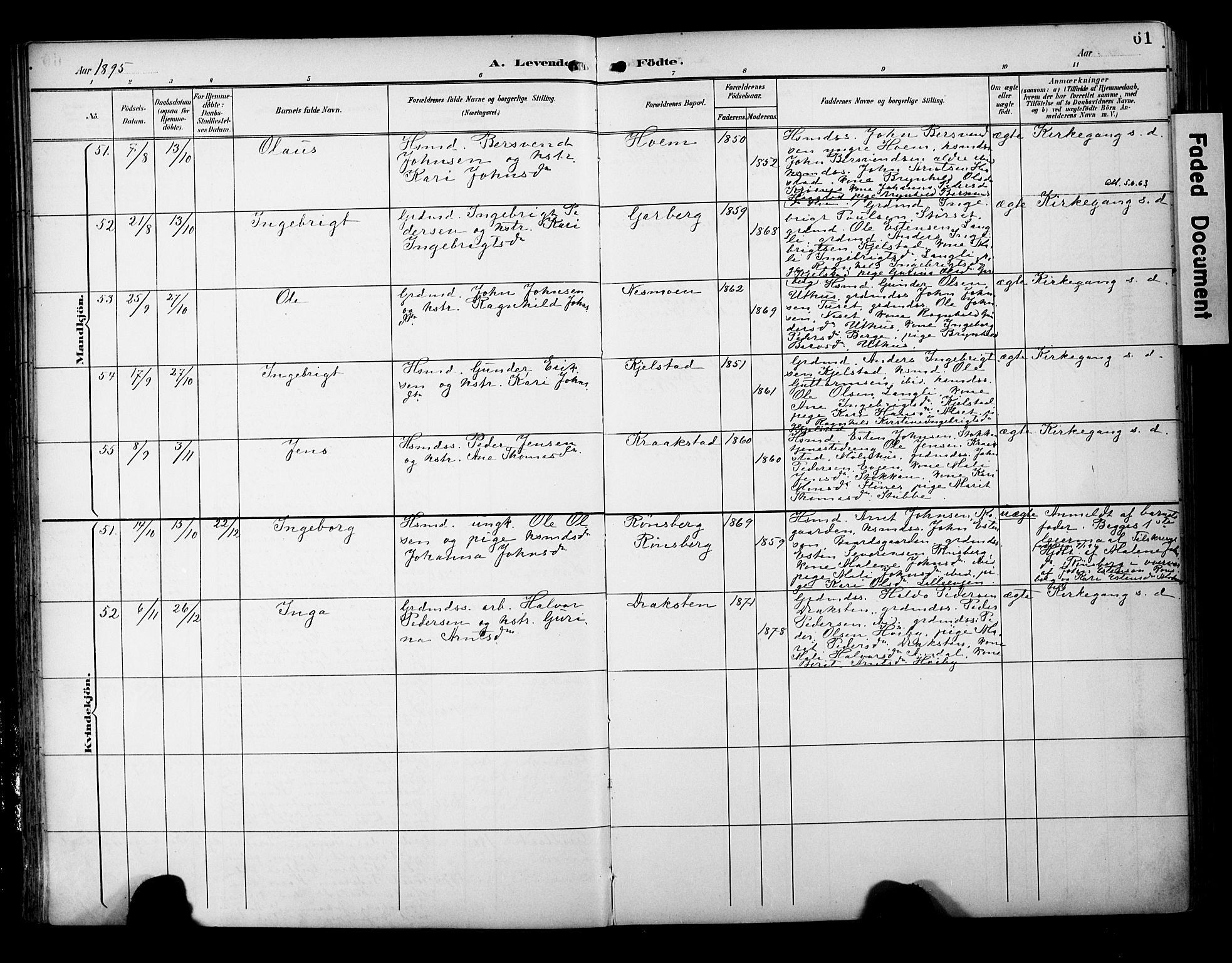 Ministerialprotokoller, klokkerbøker og fødselsregistre - Sør-Trøndelag, AV/SAT-A-1456/695/L1149: Parish register (official) no. 695A09, 1891-1902, p. 61