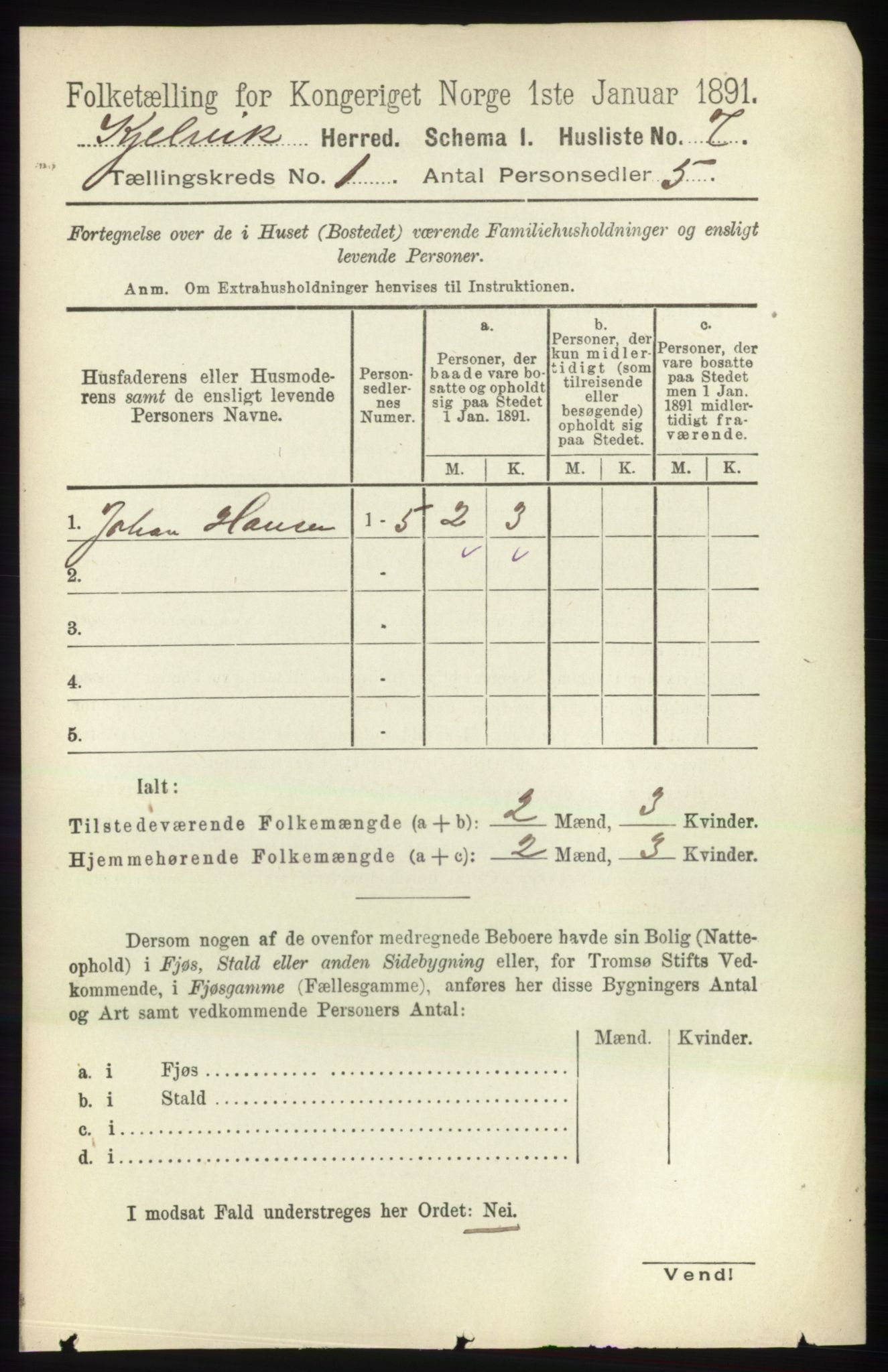 RA, 1891 census for 2019 Kjelvik, 1891, p. 32