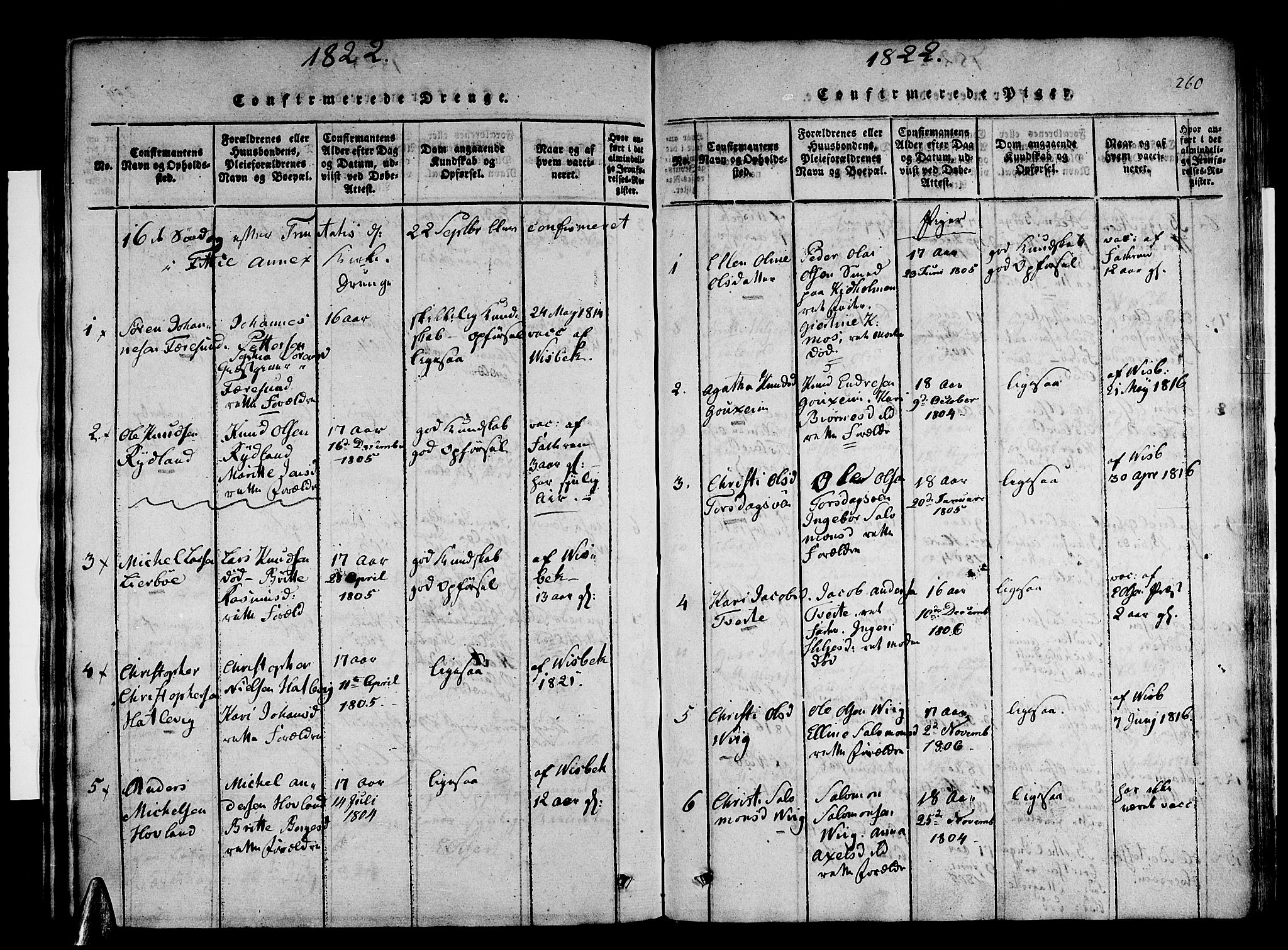 Stord sokneprestembete, SAB/A-78201/H/Haa: Parish register (official) no. A 5, 1816-1825, p. 260