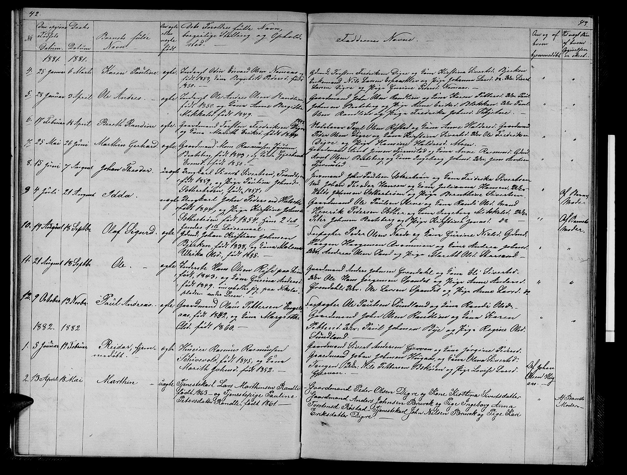 Ministerialprotokoller, klokkerbøker og fødselsregistre - Sør-Trøndelag, SAT/A-1456/608/L0340: Parish register (copy) no. 608C06, 1864-1889, p. 42-43