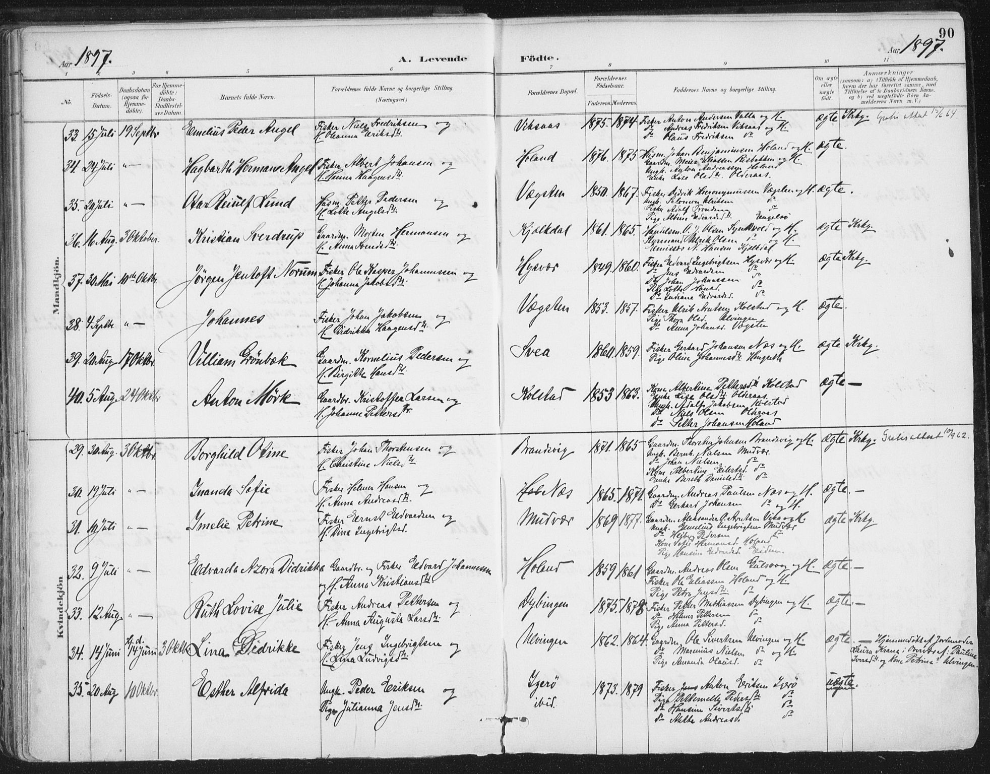 Ministerialprotokoller, klokkerbøker og fødselsregistre - Nordland, AV/SAT-A-1459/816/L0244: Parish register (official) no. 816A10, 1886-1903, p. 90