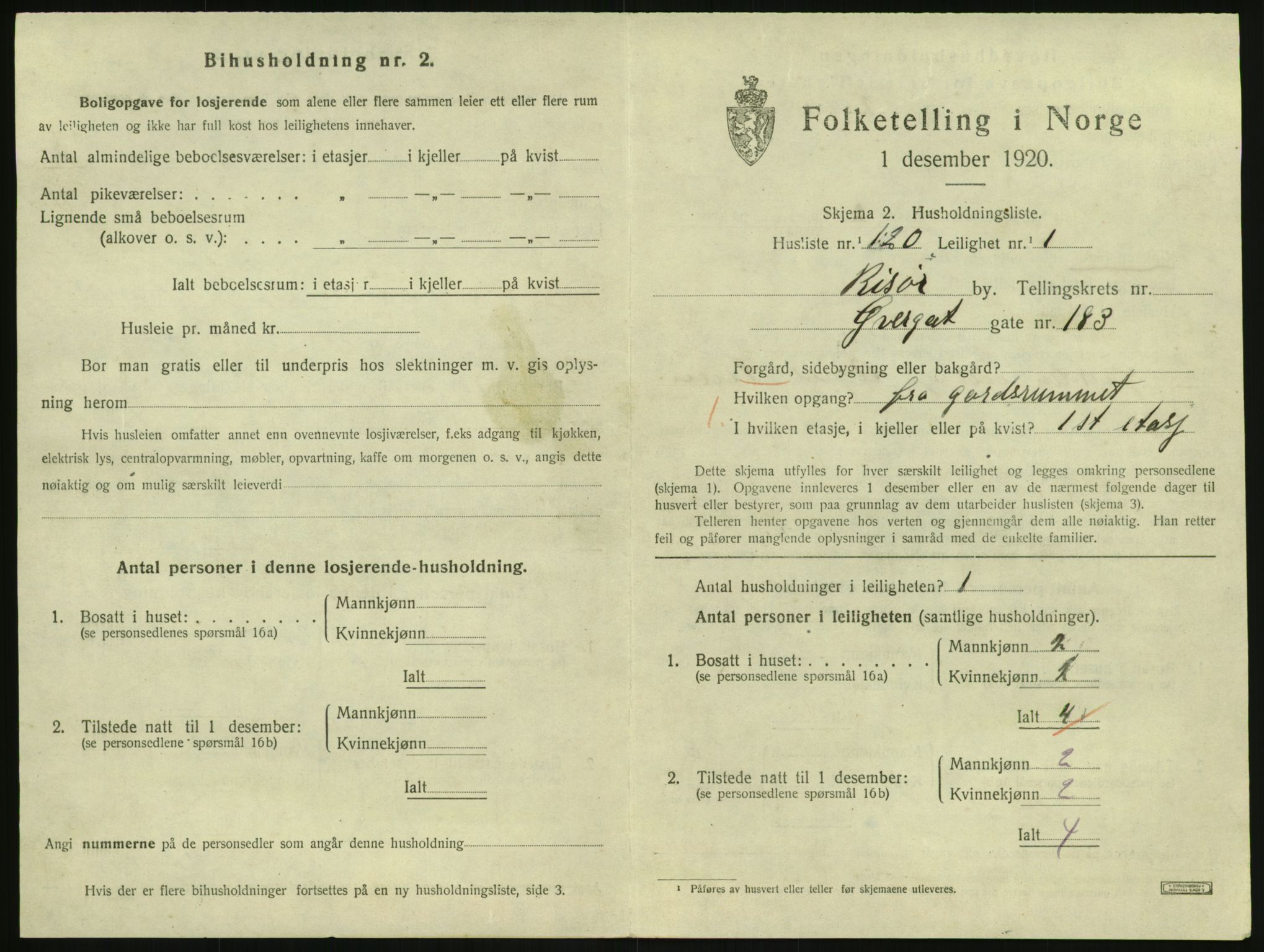 SAK, 1920 census for Risør, 1920, p. 2289