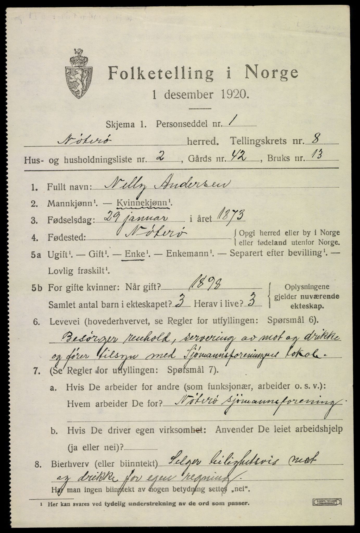 SAKO, 1920 census for Nøtterøy, 1920, p. 10429