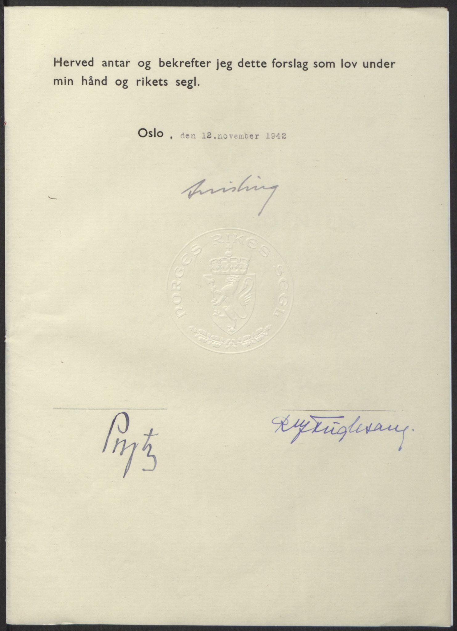 NS-administrasjonen 1940-1945 (Statsrådsekretariatet, de kommisariske statsråder mm), AV/RA-S-4279/D/Db/L0098: Lover II, 1942, p. 519