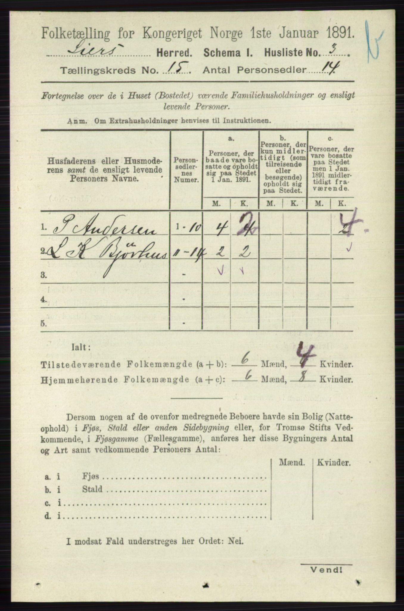 RA, 1891 census for 0626 Lier, 1891, p. 8622