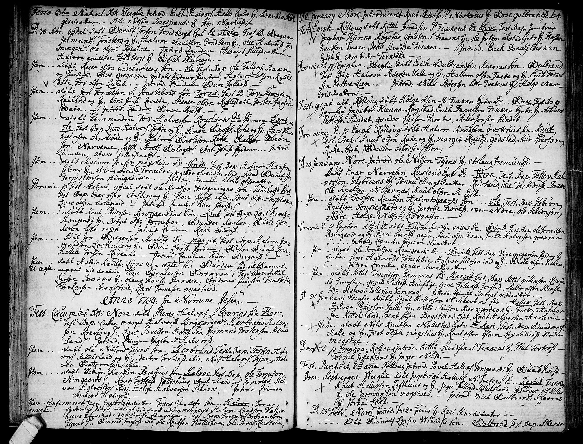 Rollag kirkebøker, SAKO/A-240/F/Fa/L0003: Parish register (official) no. I 3, 1743-1778, p. 64