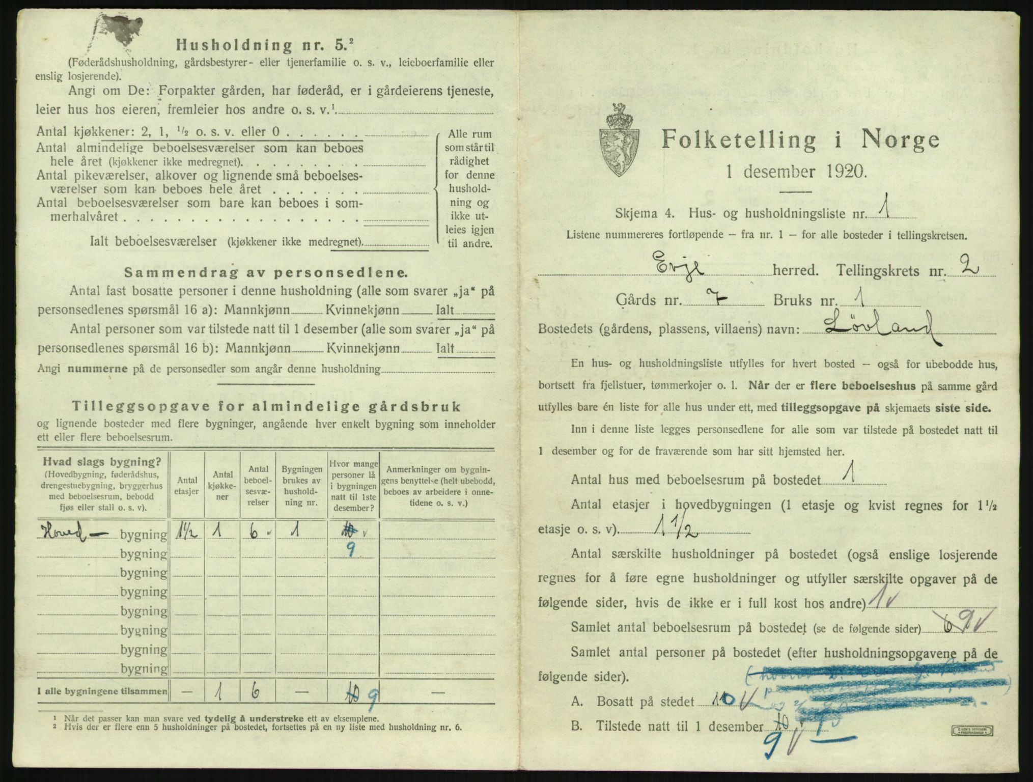 SAK, 1920 census for Evje, 1920, p. 64