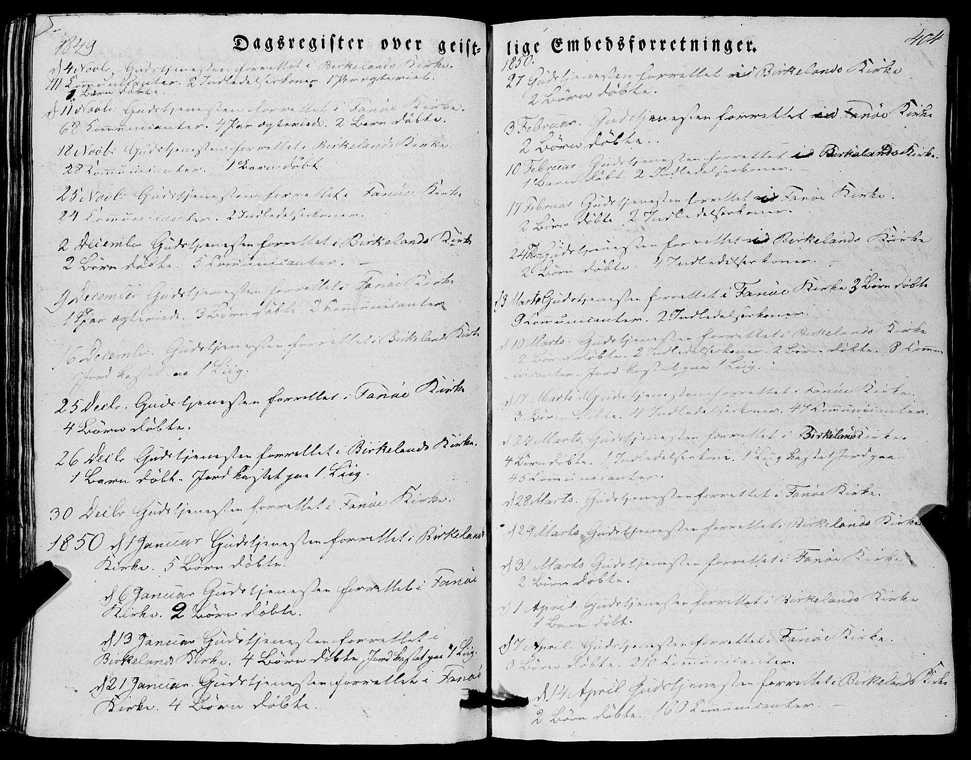 Fana Sokneprestembete, SAB/A-75101/H/Haa/Haaa/L0008: Parish register (official) no. A 8, 1829-1851, p. 404