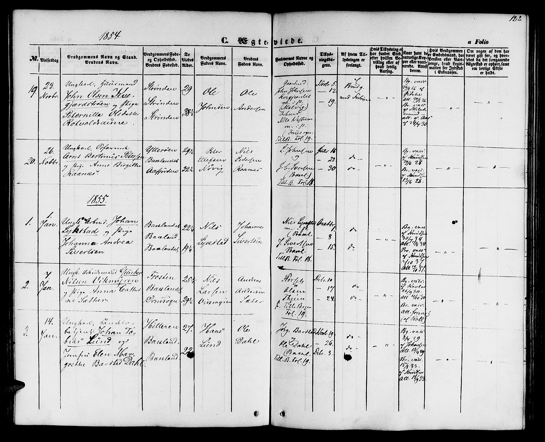 Ministerialprotokoller, klokkerbøker og fødselsregistre - Sør-Trøndelag, SAT/A-1456/604/L0184: Parish register (official) no. 604A05, 1851-1860, p. 122