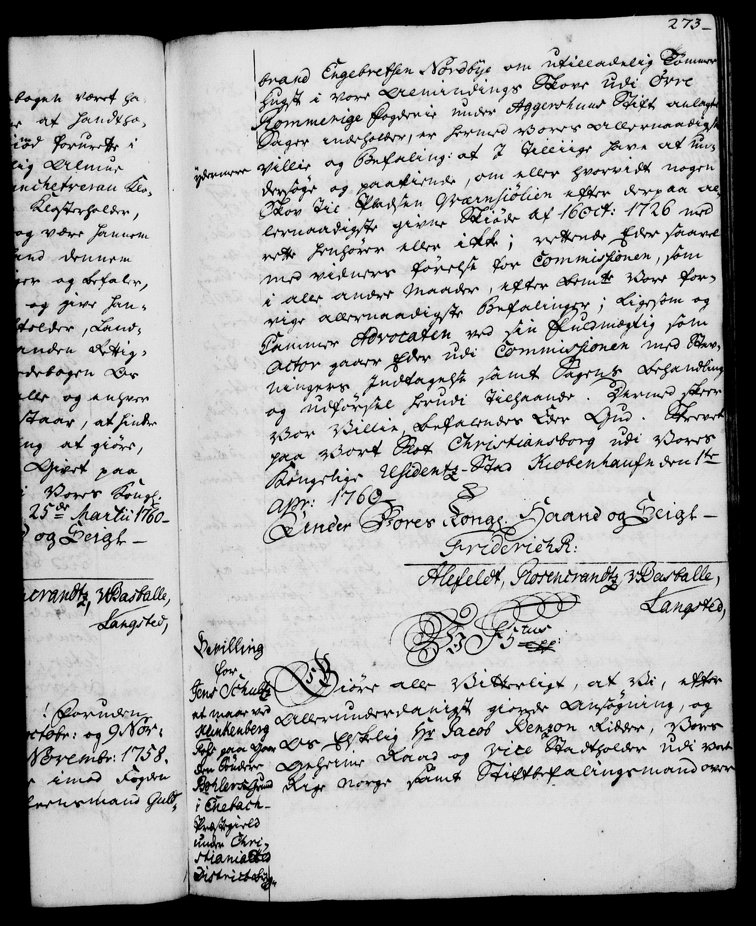 Rentekammeret, Kammerkanselliet, RA/EA-3111/G/Gg/Gga/L0007: Norsk ekspedisjonsprotokoll med register (merket RK 53.7), 1759-1768, p. 273