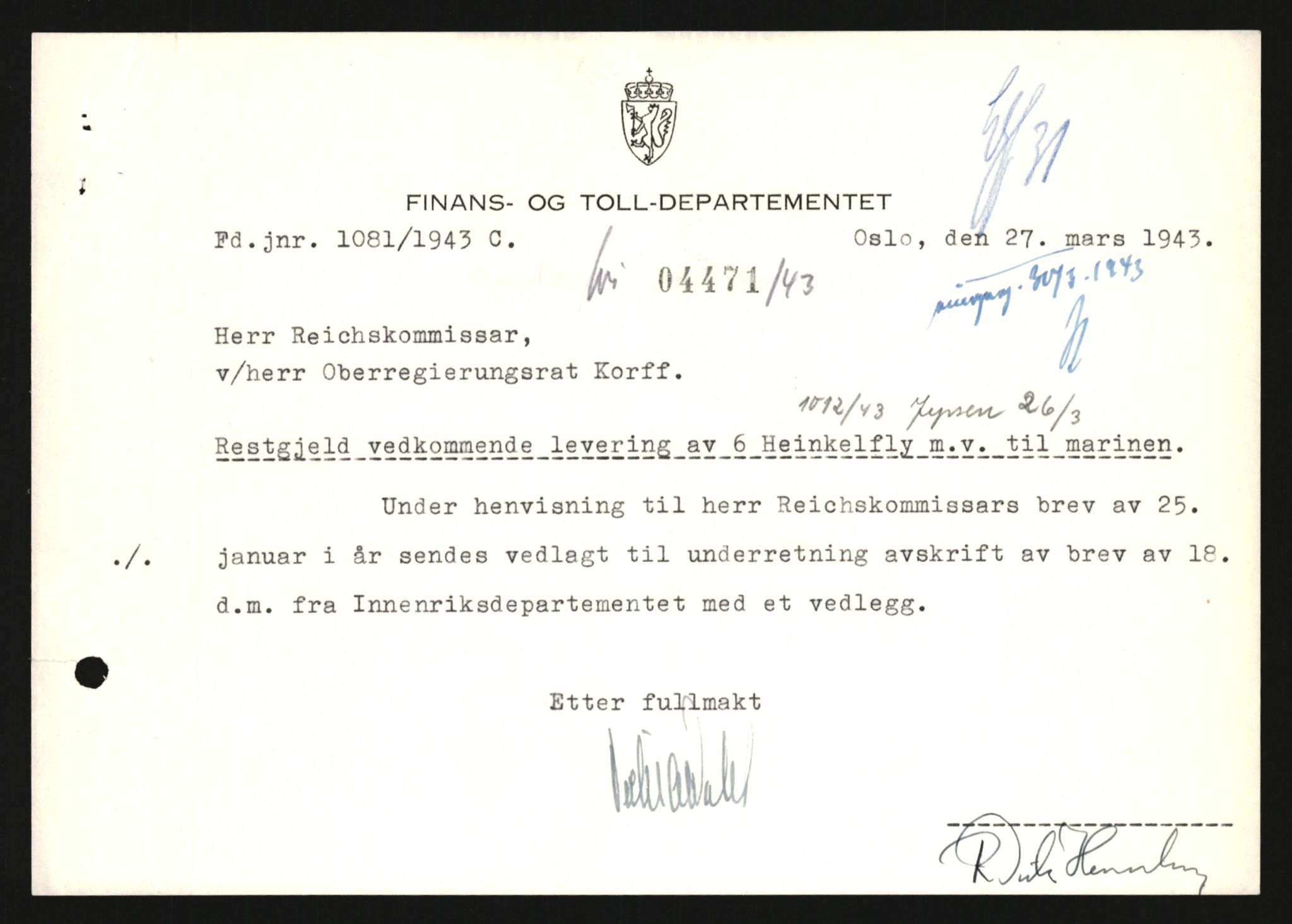 Forsvarets Overkommando. 2 kontor. Arkiv 11.4. Spredte tyske arkivsaker, AV/RA-RAFA-7031/D/Dar/Darb/L0003: Reichskommissariat - Hauptabteilung Vervaltung, 1940-1945, p. 1779