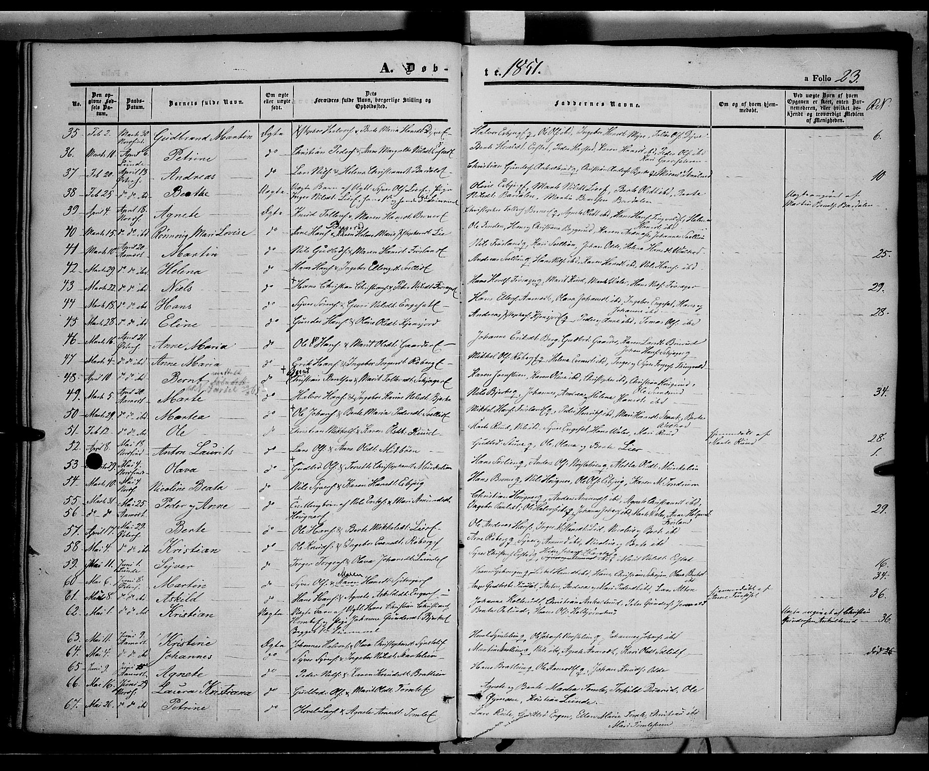Land prestekontor, SAH/PREST-120/H/Ha/Haa/L0010: Parish register (official) no. 10, 1847-1859, p. 23