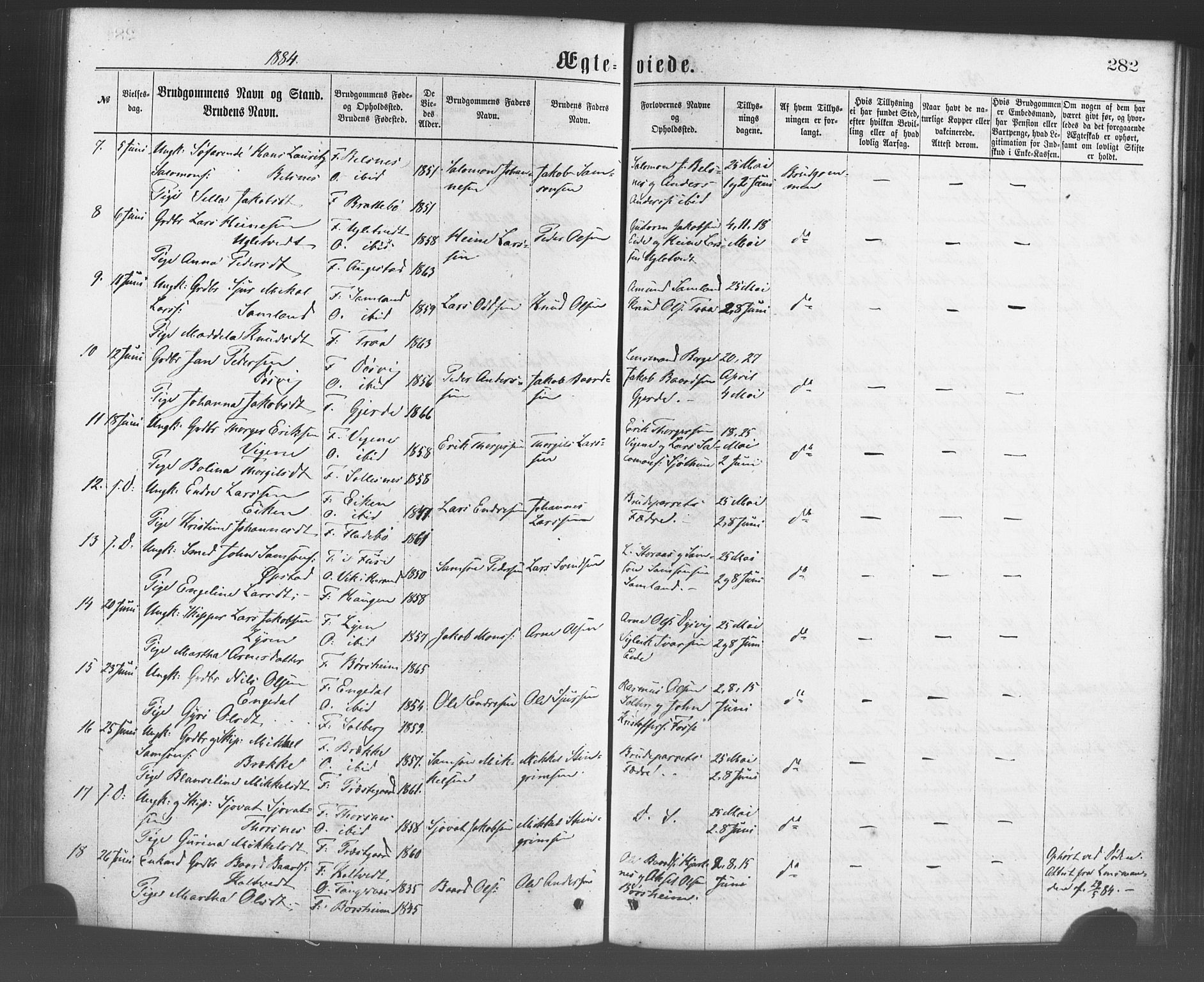 Strandebarm sokneprestembete, AV/SAB-A-78401/H/Haa: Parish register (official) no. A 9, 1872-1886, p. 282