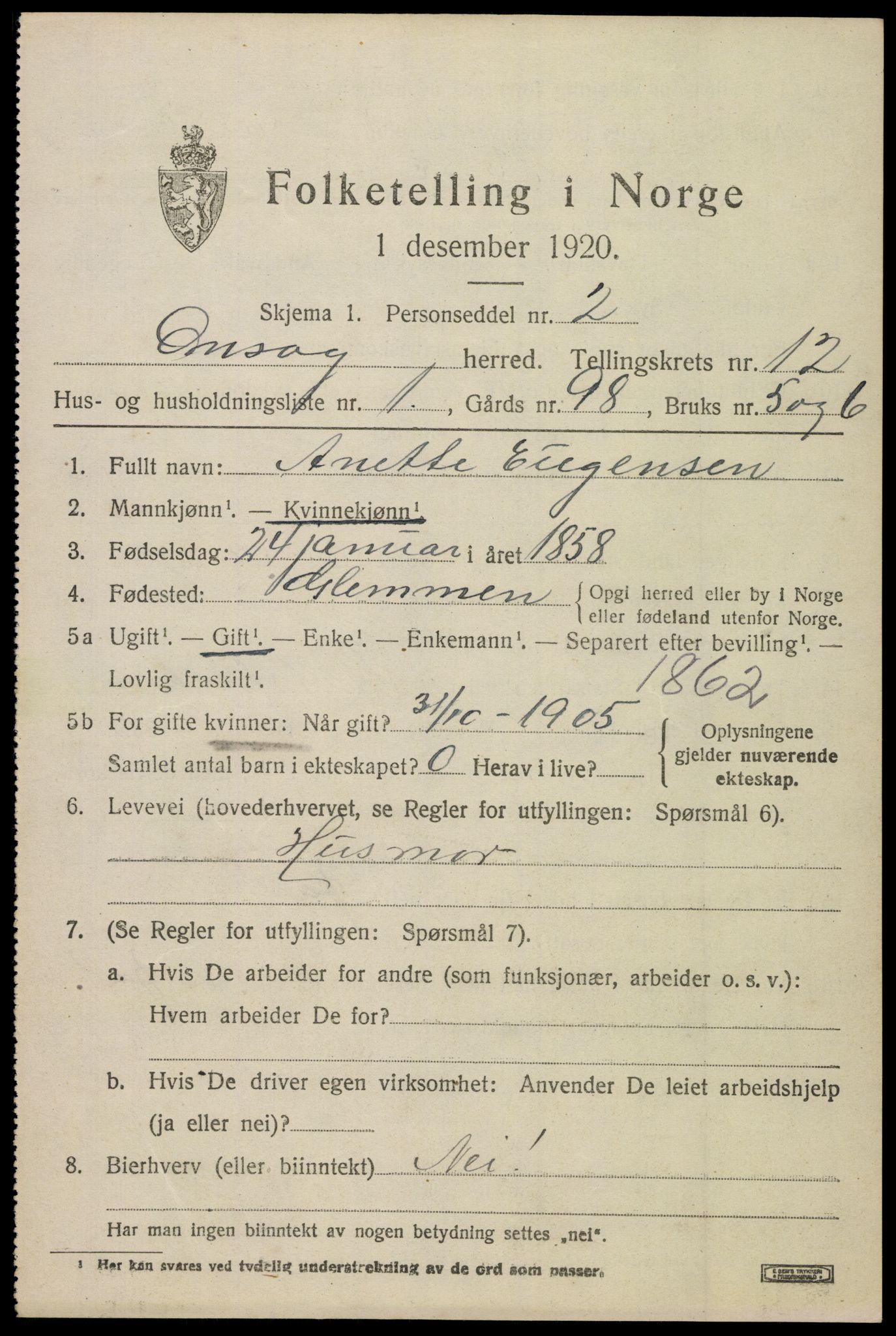 SAO, 1920 census for Onsøy, 1920, p. 14768